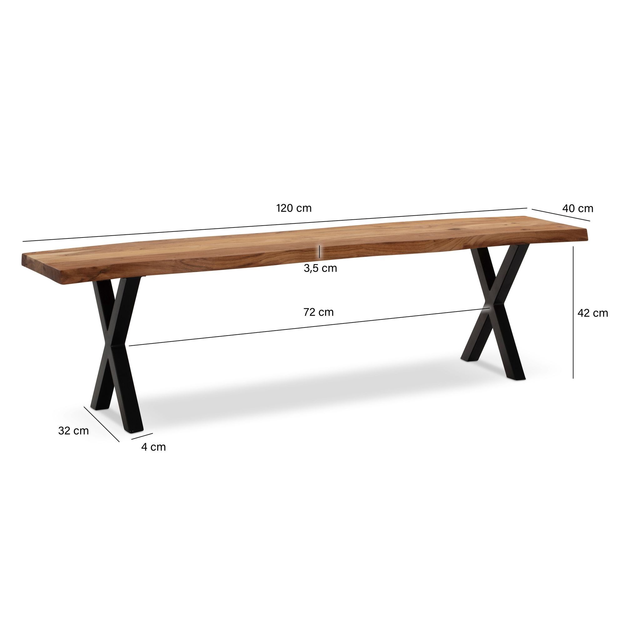 FINEBUY Essbank FB68406 Esszimmerbank Sitzbank Akazie Massivholz Baumkante (Akazie Massivholz 120x40x45,5 cm, Baumkante Modern), Esszimmerbank Baumstamm, Sitzbank Esszimmer Holz
