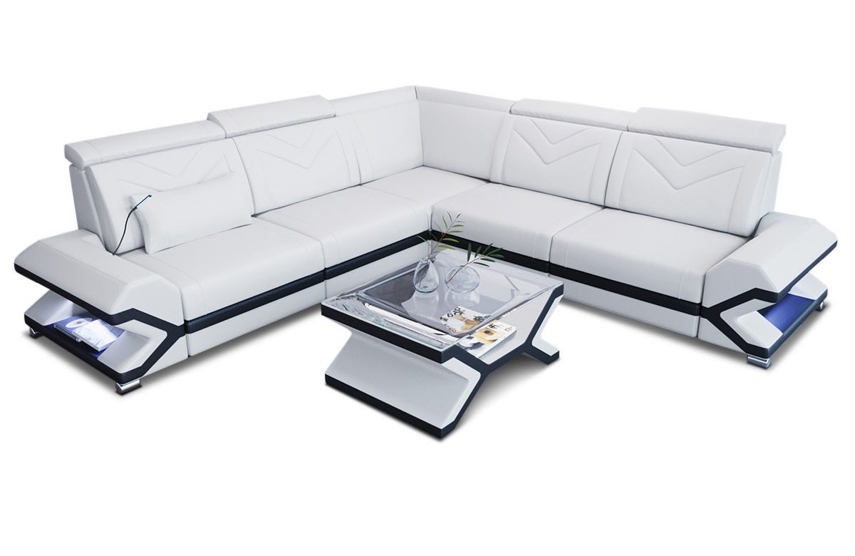 Sofa Dreams Ecksofa Ledersofa Sorrento L Form Mini, Designersofa, Sofa mit Beleuchtung