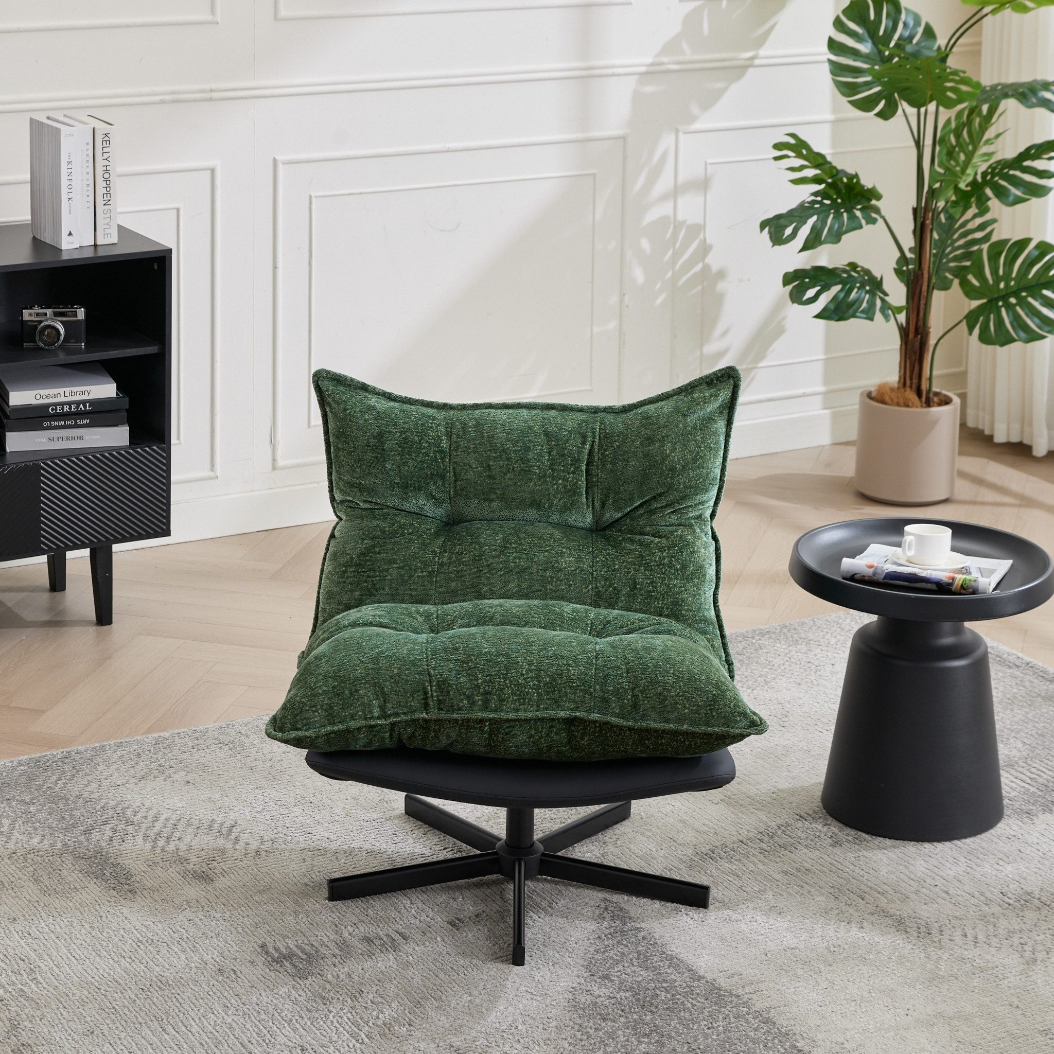 MC Star Relaxsessel Drehbarer Relaxsessel mit 3Fach verstellbarer Rückenlehne(95°110°125) (Schwarze Metallbeine, Cat-Scratch-Kunstleder, Chenille-Bezug & Memory-Foam-Füllung, 360°-Schwenkfunktion in grün)