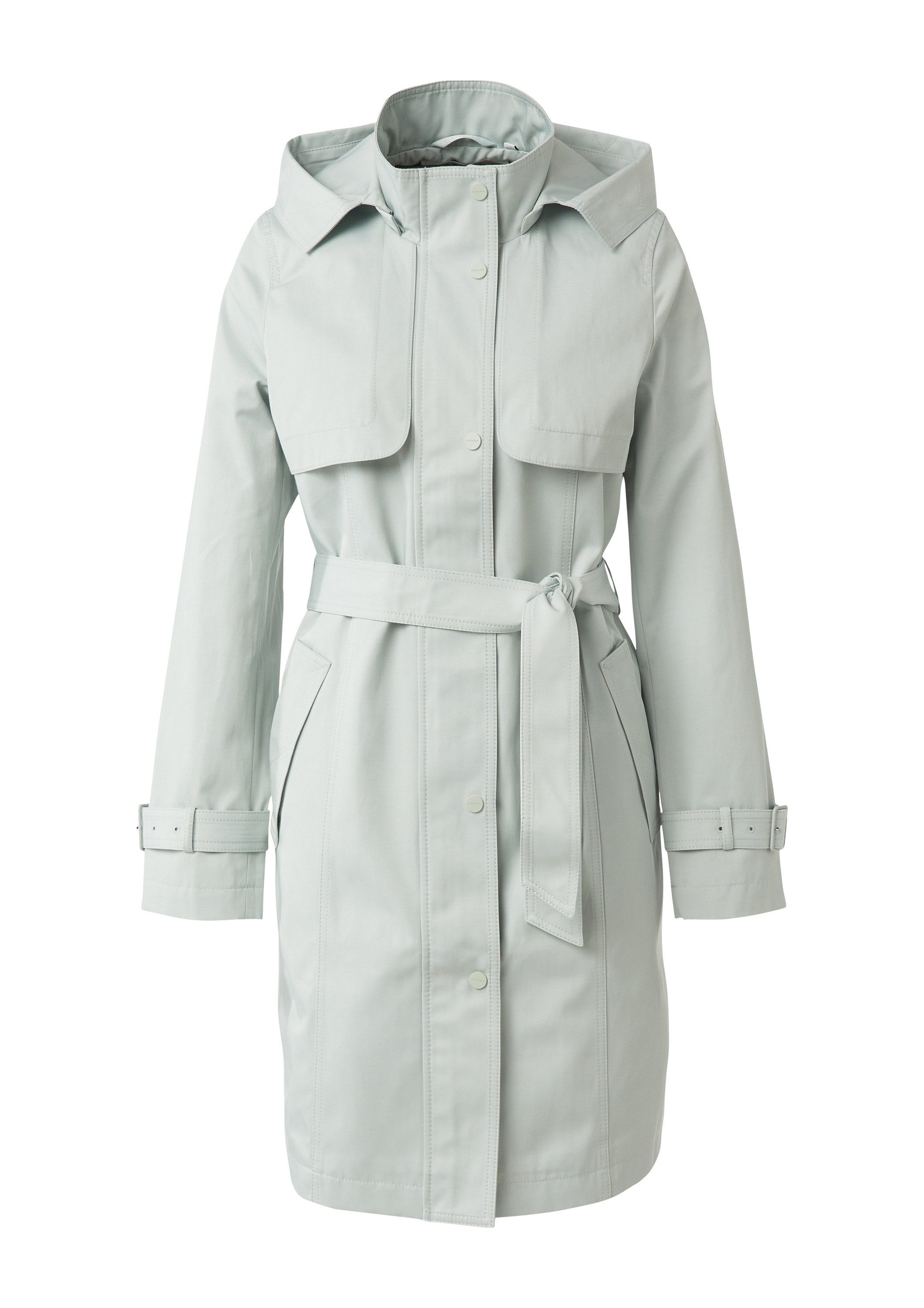 comma Funktionsmantel Outdoor-Mantel Baumwoll-Trenchcoat mit abnehmbarer Kapuze und Bindegürtel