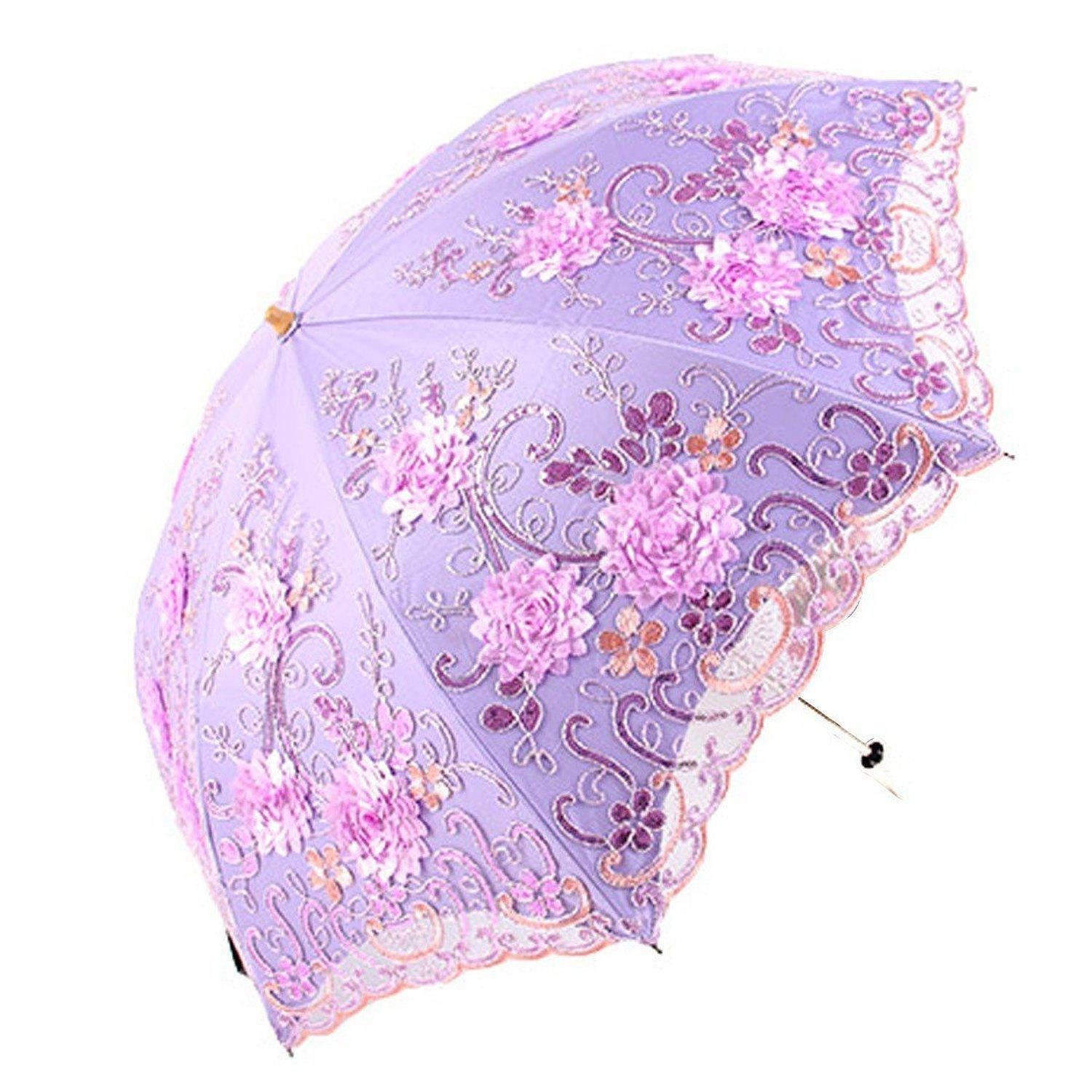 LuxusKollektion Taschenregenschirm Sonnenschirm Spitzendeko UV-Schutz BM1618 Lila