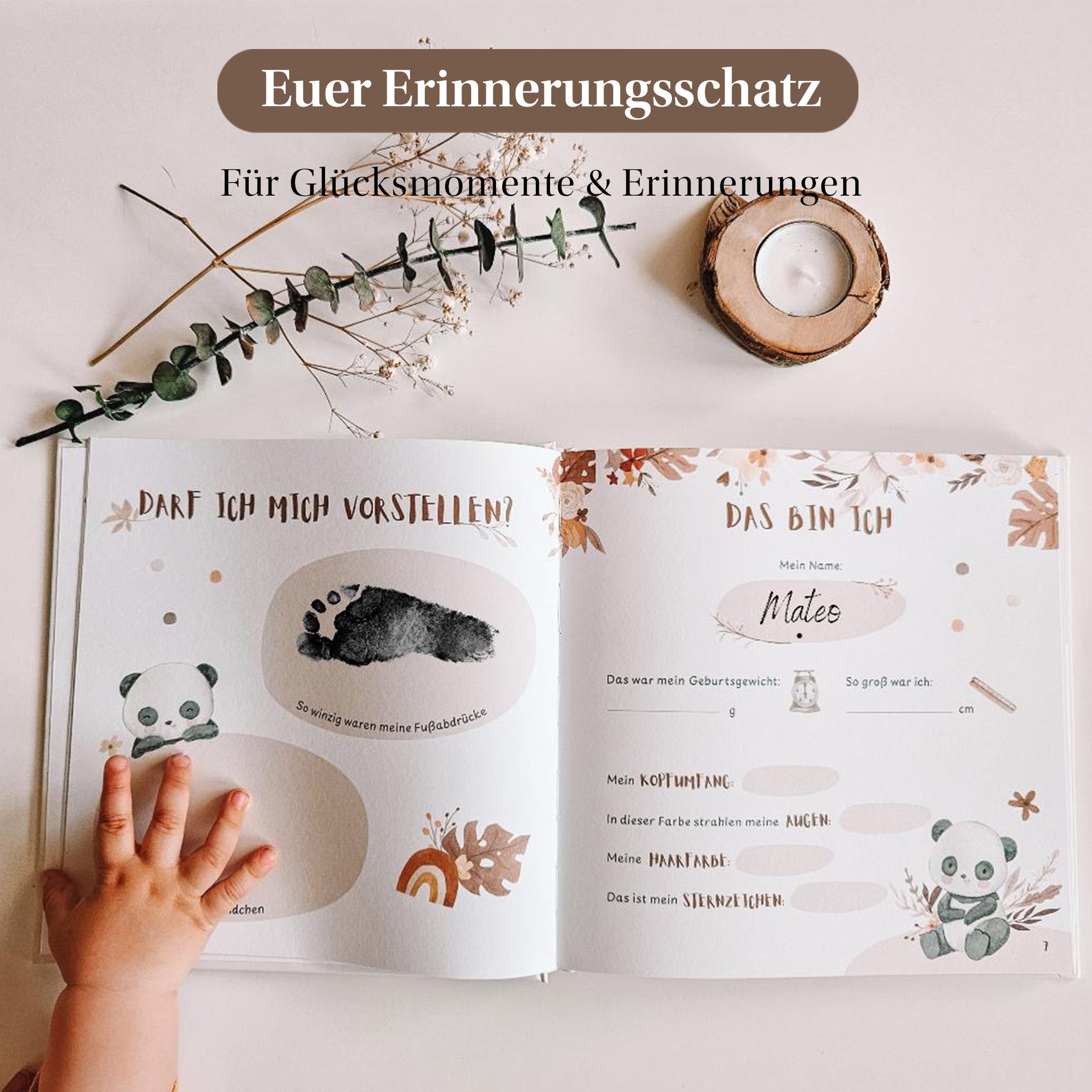 Eulentaler Tagebuch I Mein erstes Jahr Babyalbum I Von Pädagogen gestaltet im süßen Boho Stil, mit handgemalte Illustrationen & allen Meilensteinen