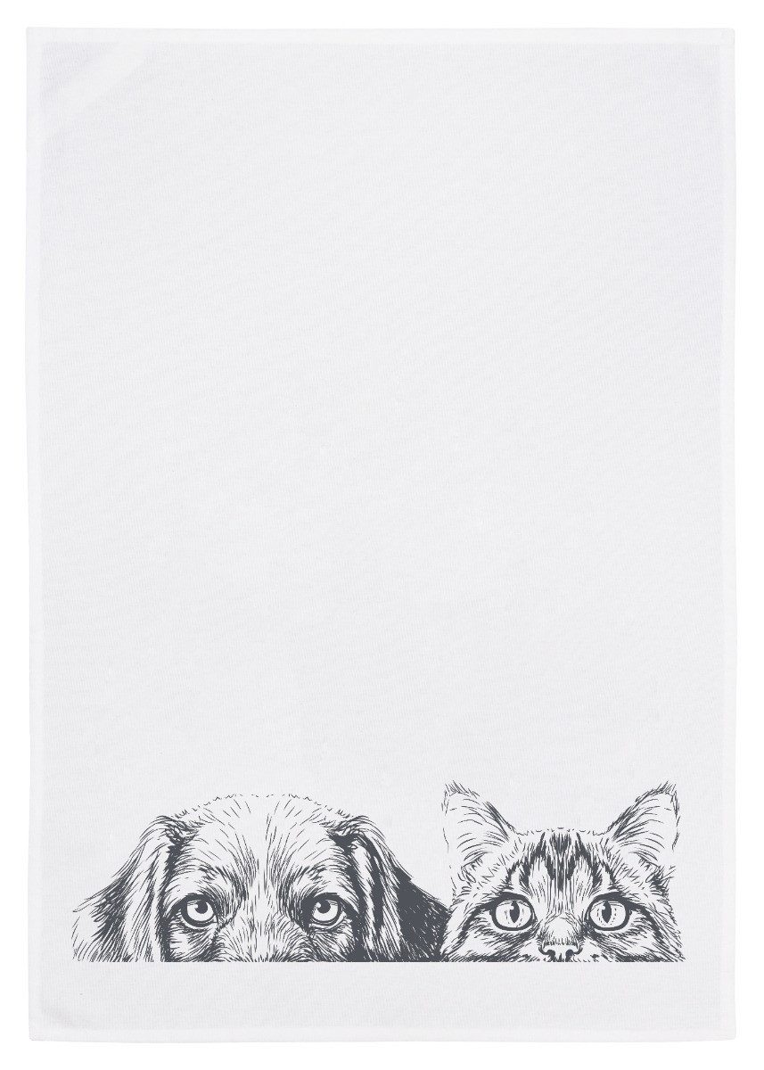 17;30 Hamburg Geschirrtuch Hund und Katze, Grau, (1-tlg), 50x70cm, Siebdruck