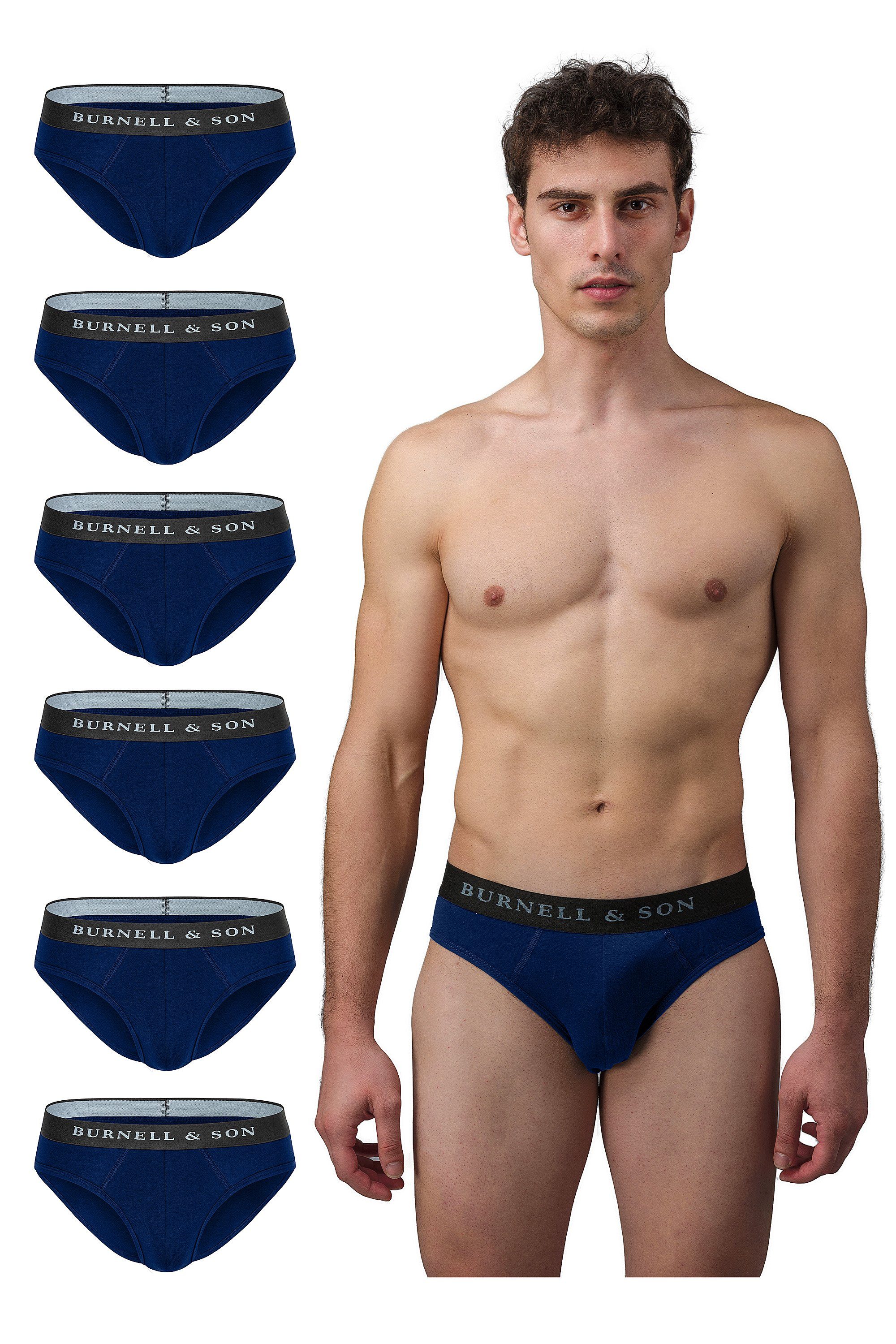 Burnell & Son Slip Herrenslips Unterhosen für Herren (Packung, Set, Spar-Pack, Spar-Packung, 6-St., 6er-Pack) aus Baumwolle mit Komfortbund Blau