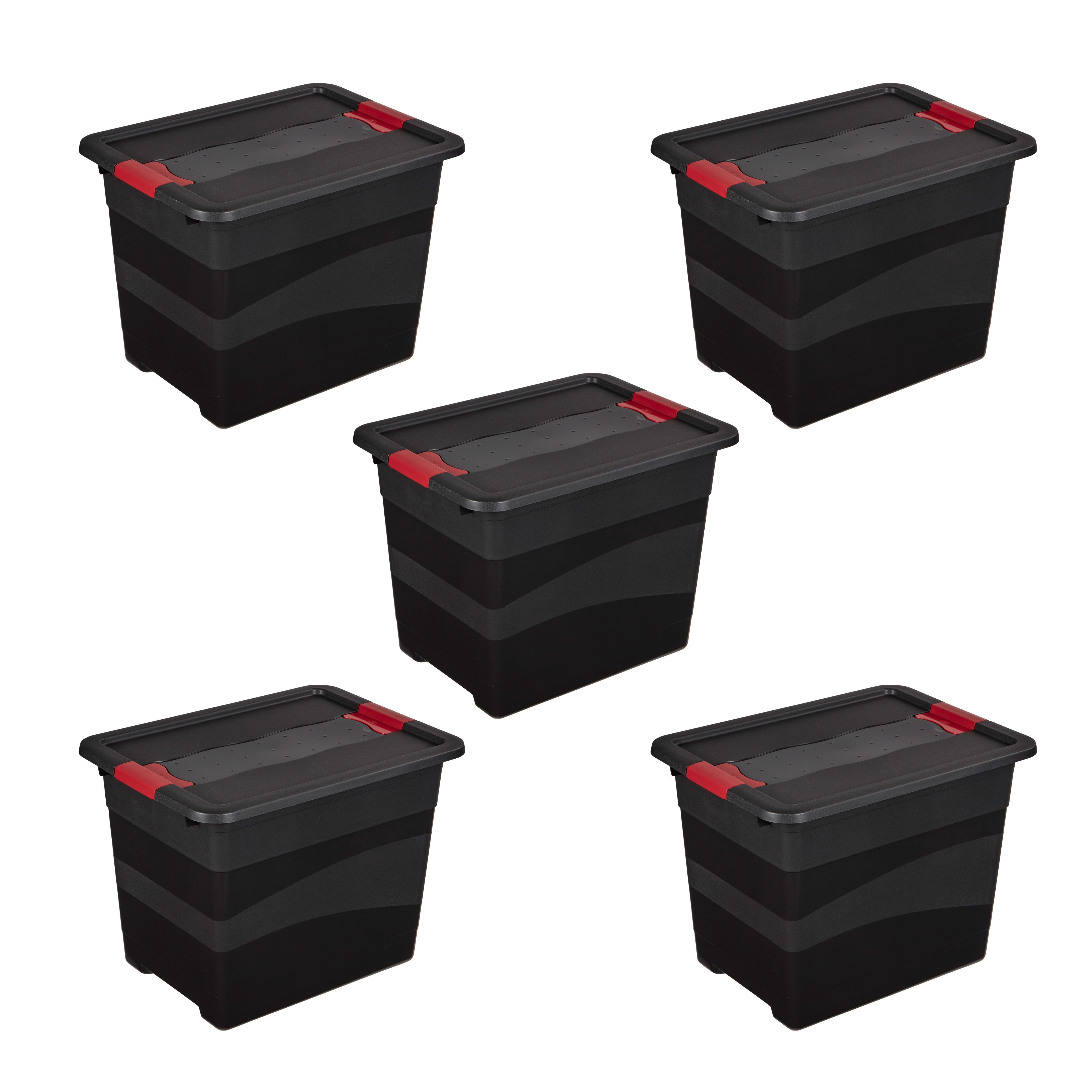 keeeper Transportbehälter eckhart, 5er Set Transporbox, 24 L, 39,5 x 29,5 x 30 cm, (Set, 5-St), seitl. Clips, Griffe am Boden, stoßfeste Seitenwände, robuster Deckel
