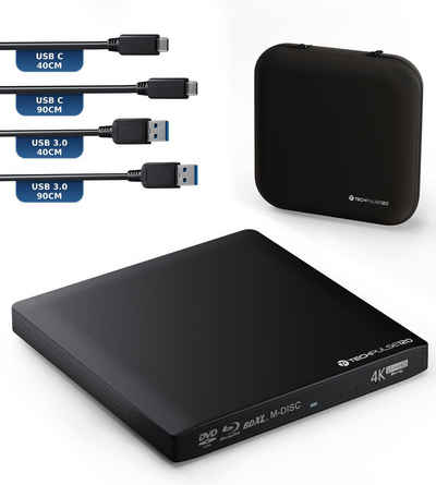 techPulse120 Externes USB 3.1 Blu-ray DVD CD USB-C UHD 4k 3D M-DISC 100GB Laufwerk Blu-ray-Brenner
