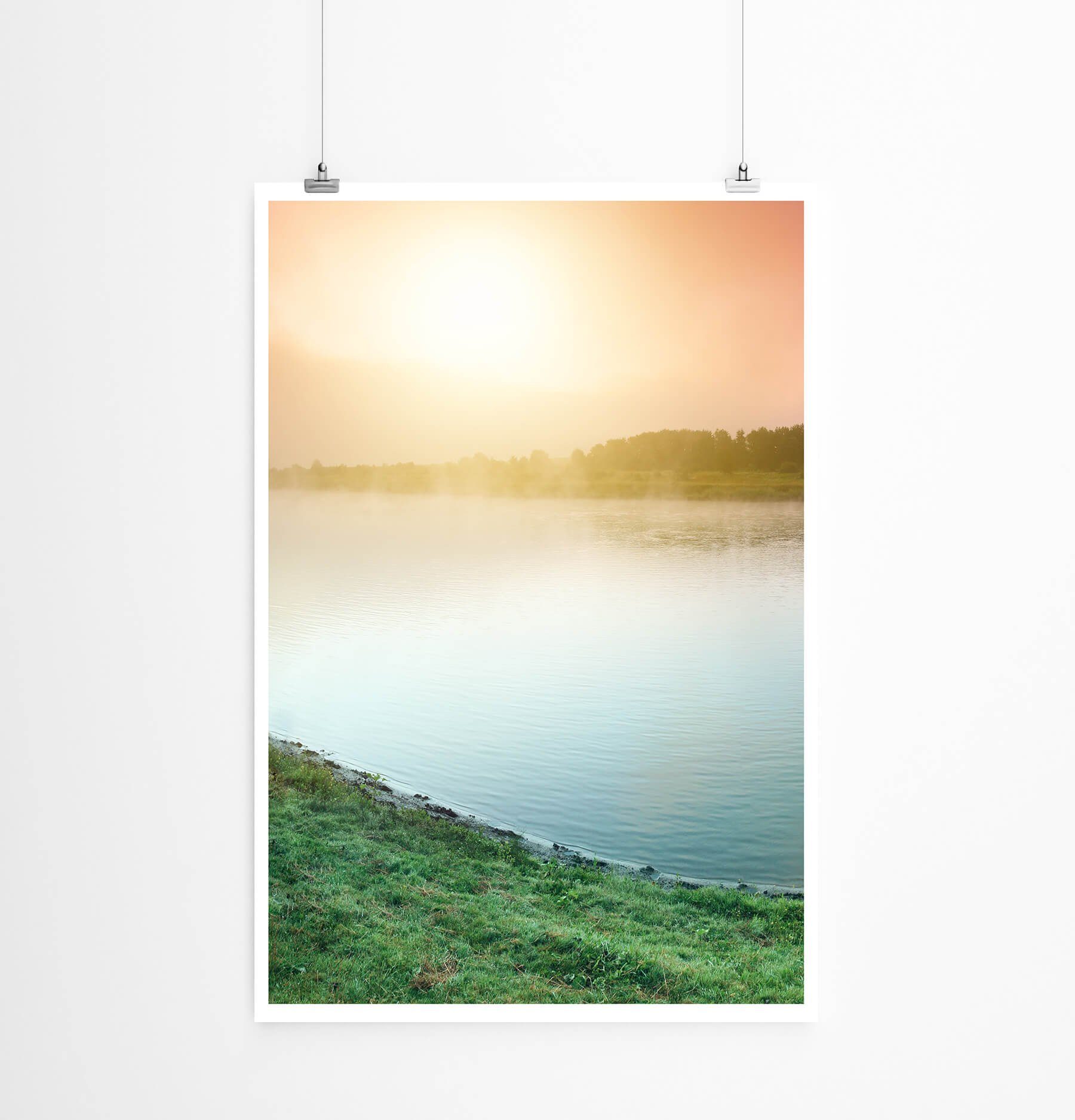 Sinus Art Poster 60x90cm Landschaftsfotografie Poster Sonnenaufgang im Nebel