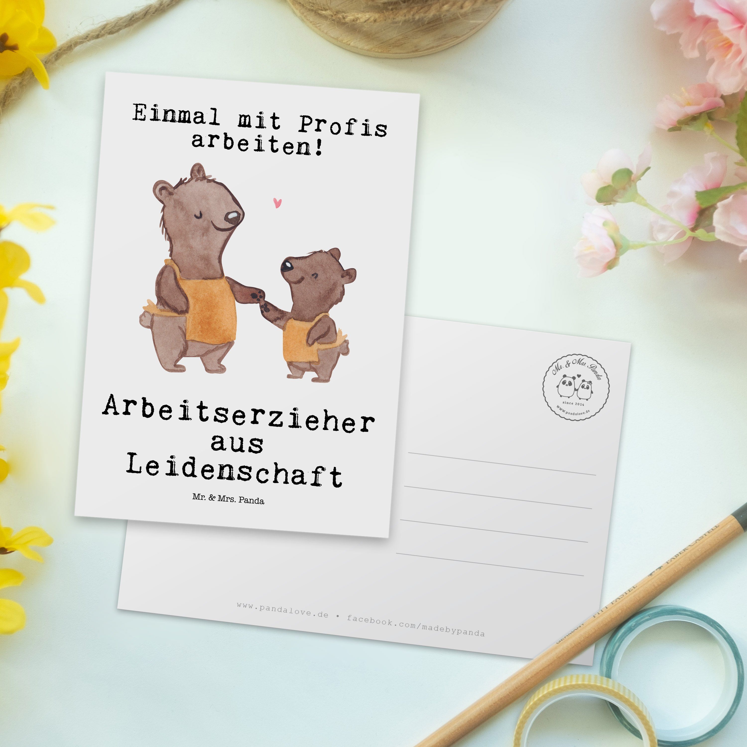 Mr. & Mrs. Panda Postkarte Arbeitserzieher aus Leidenschaft - Weiß - Geschenk, Danke, Ausbildung