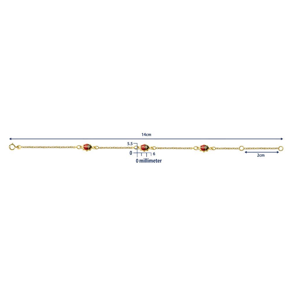 Miore Goldarmband für Kinder 9K Gelbgold mit Marienkäfern - Länge 12cm + 2cm Extension, Käfer ca. 6 x 5,5 mm - Made in Italy