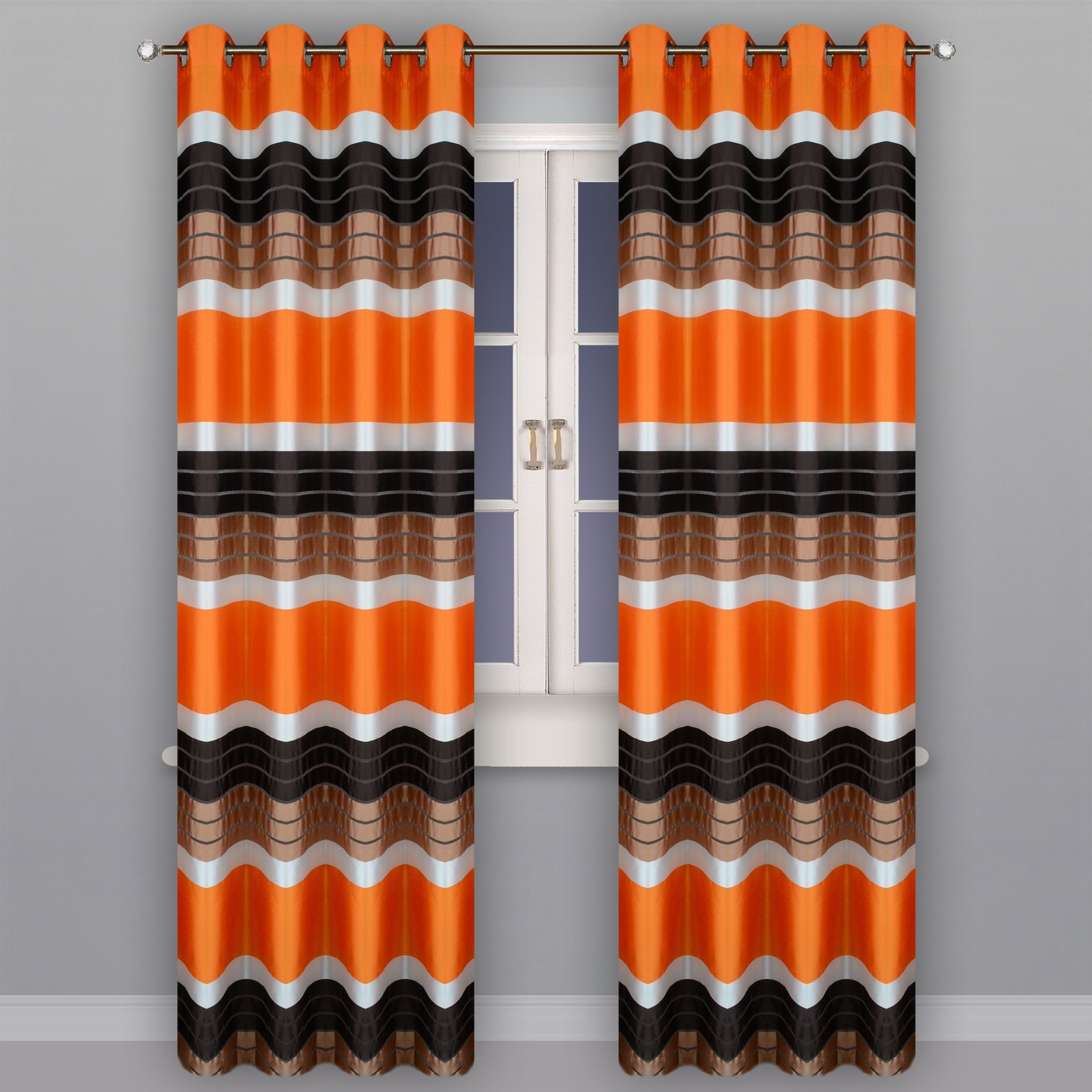 Vorhang 2er Set Vorhang ÖSEN Gardine ÖSENSCHAL Braun Orange 145x250cm,  Flying, Ösen, Gestreift