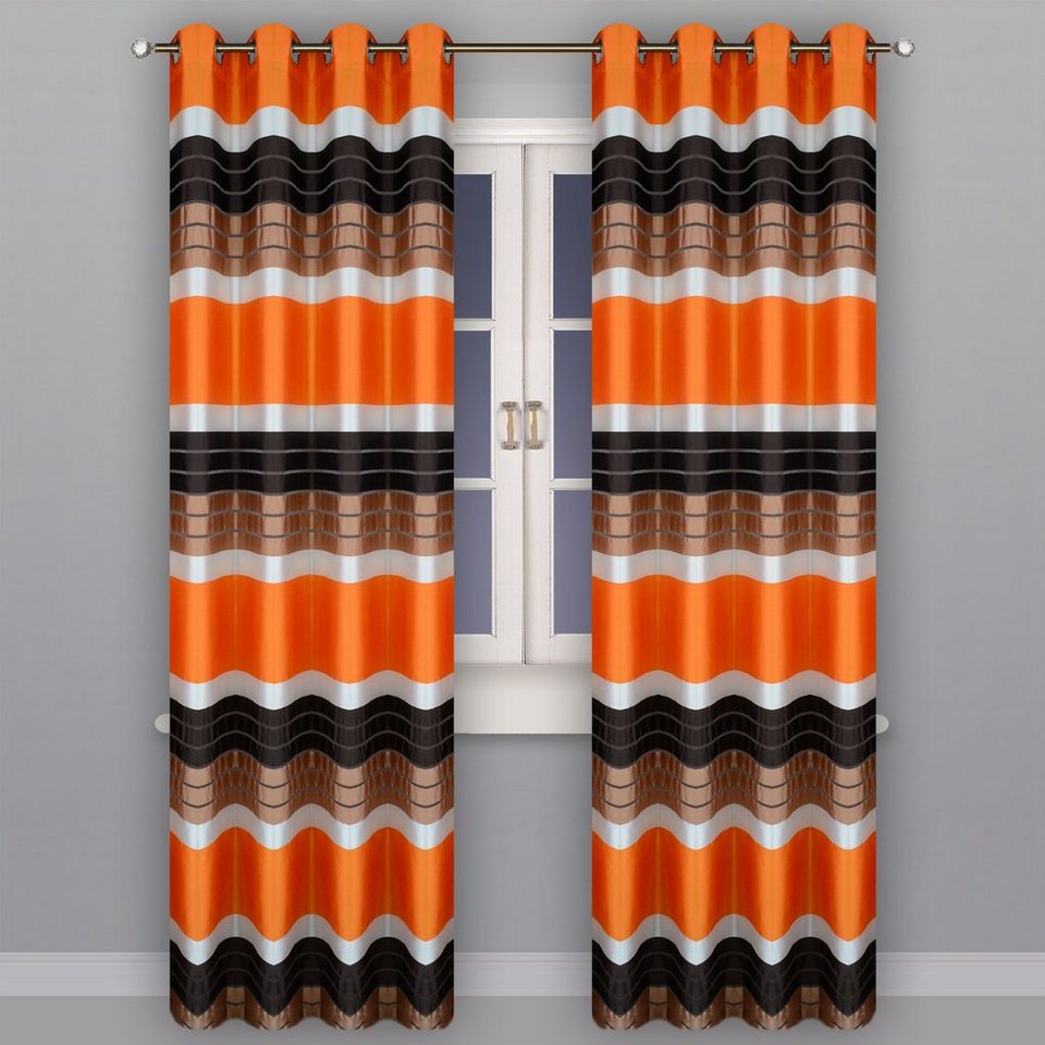 Vorhang 2er Set Vorhang ÖSEN Gardine ÖSENSCHAL Braun Orange 145x250cm,  Flying, Ösen, Gestreift