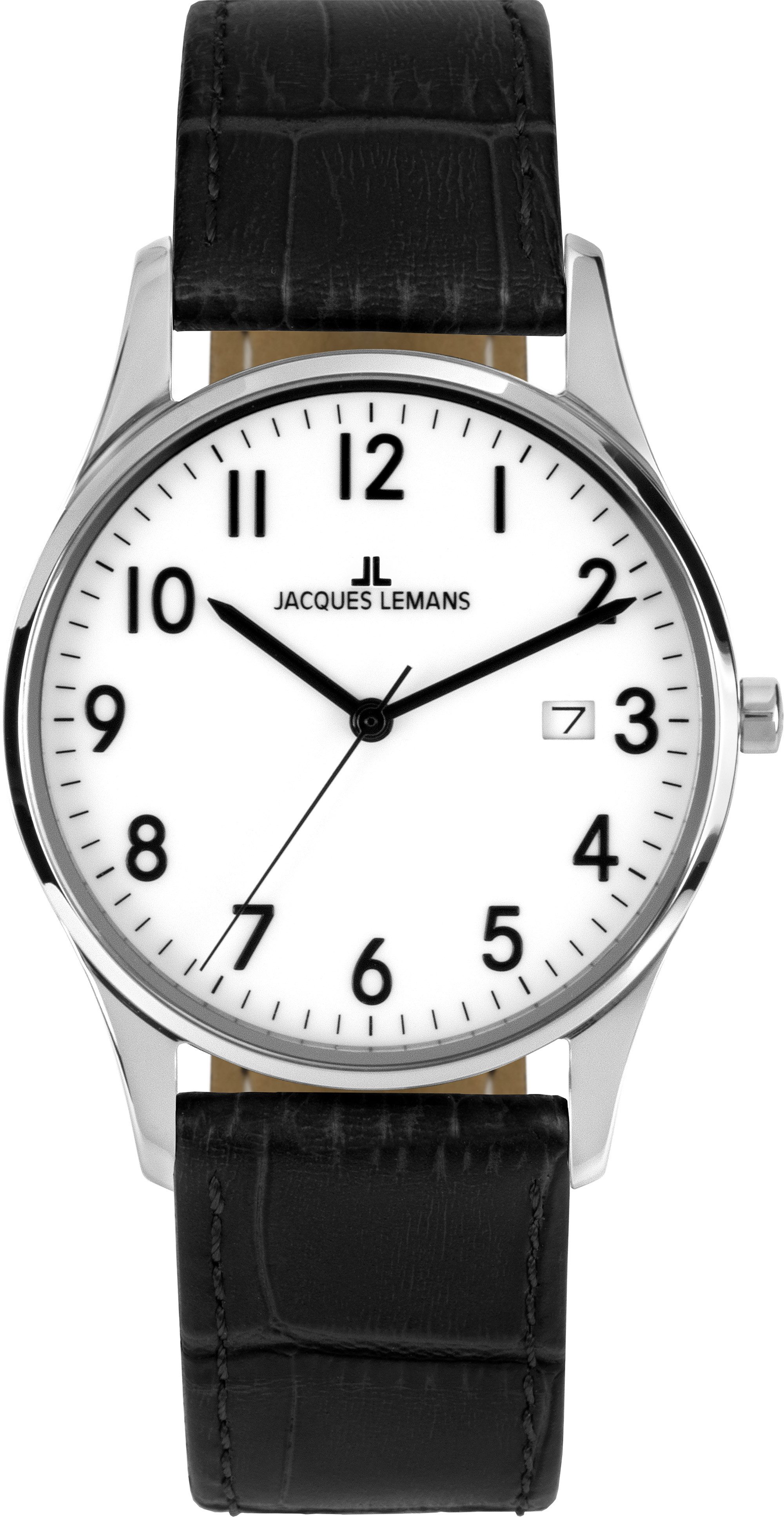 Jacques Lemans Quarzuhr London 1-2224A, Armbanduhr, Damenuhr, Lederarmband, analog, Tag
