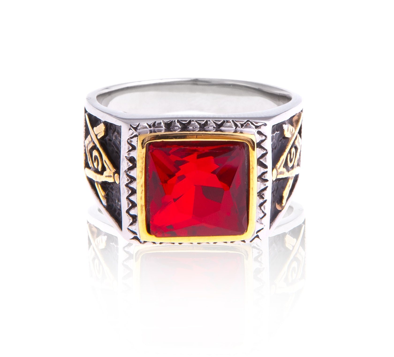 Karisma Fingerring Männer Edestahl 316L Gold Männer Ring - Freimaurer Stein günstig online kaufen