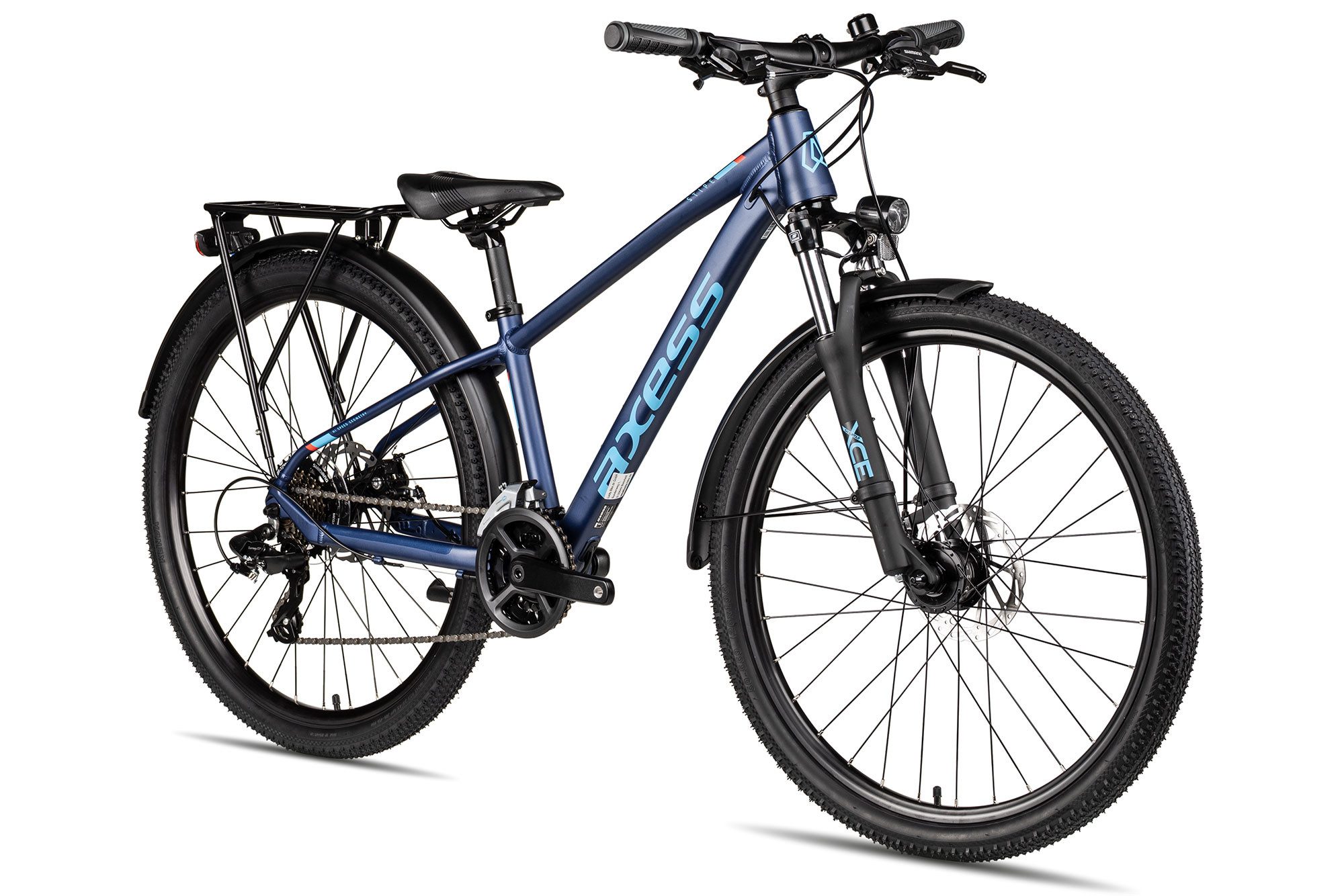 Axess Mountainbike Stipe 26 DX, 14 Gang Shimano Tourney RD-TX801 Schaltwerk, Kettenschaltung, Straßenausstattung blau