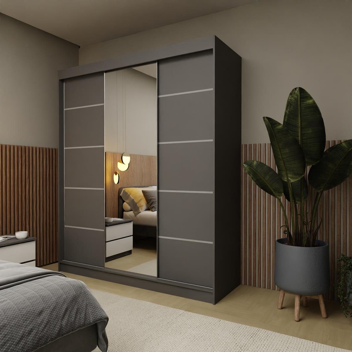 Compleo Schwebetürenschrank 180 cm breit NAPOS, zeitlos Stil, Garderobe mit günstig online kaufen