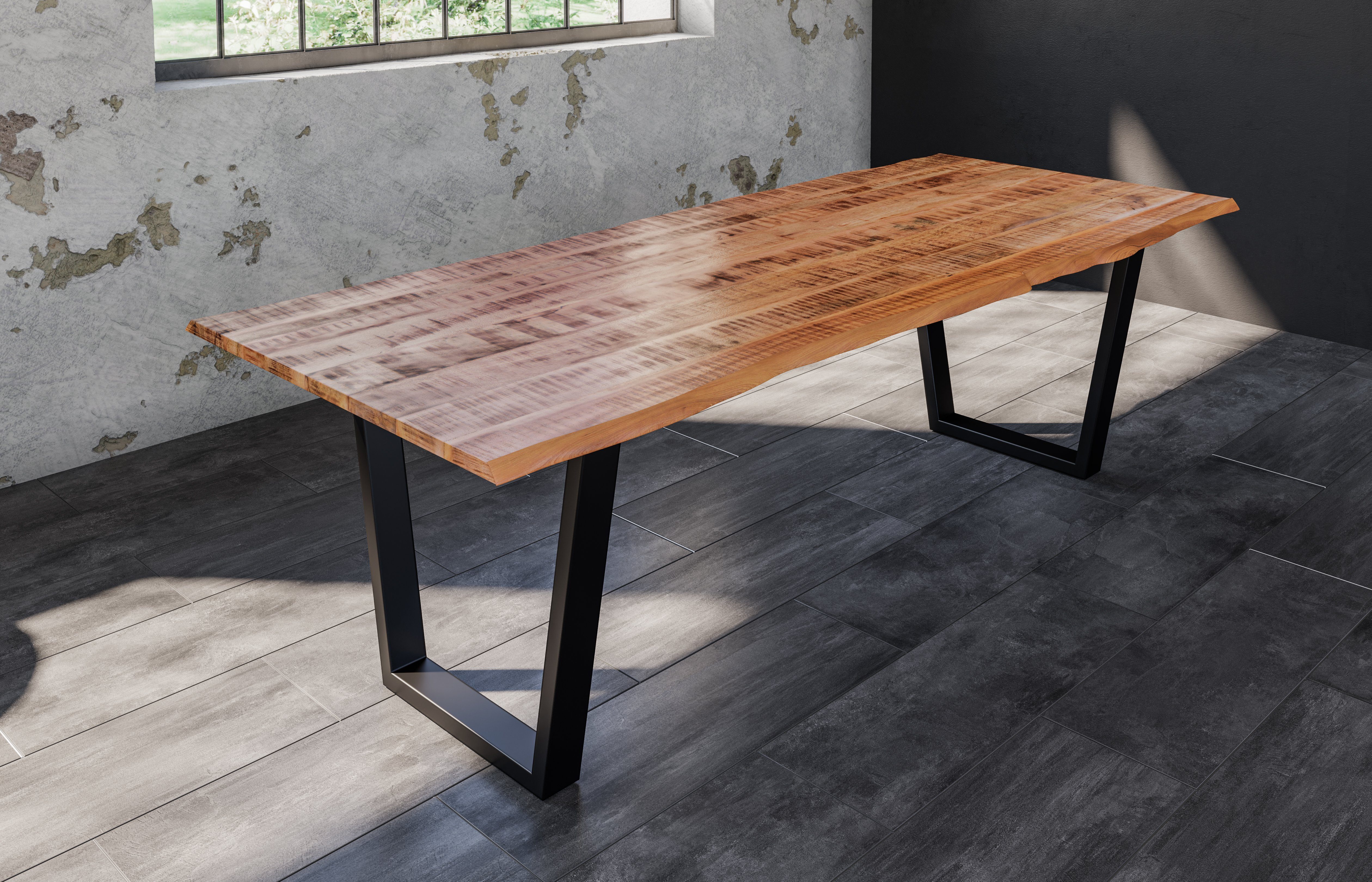 SAM® Baumkantentisch Nico, massives Mangoholz, Baumkante, Metallgestell V-Form