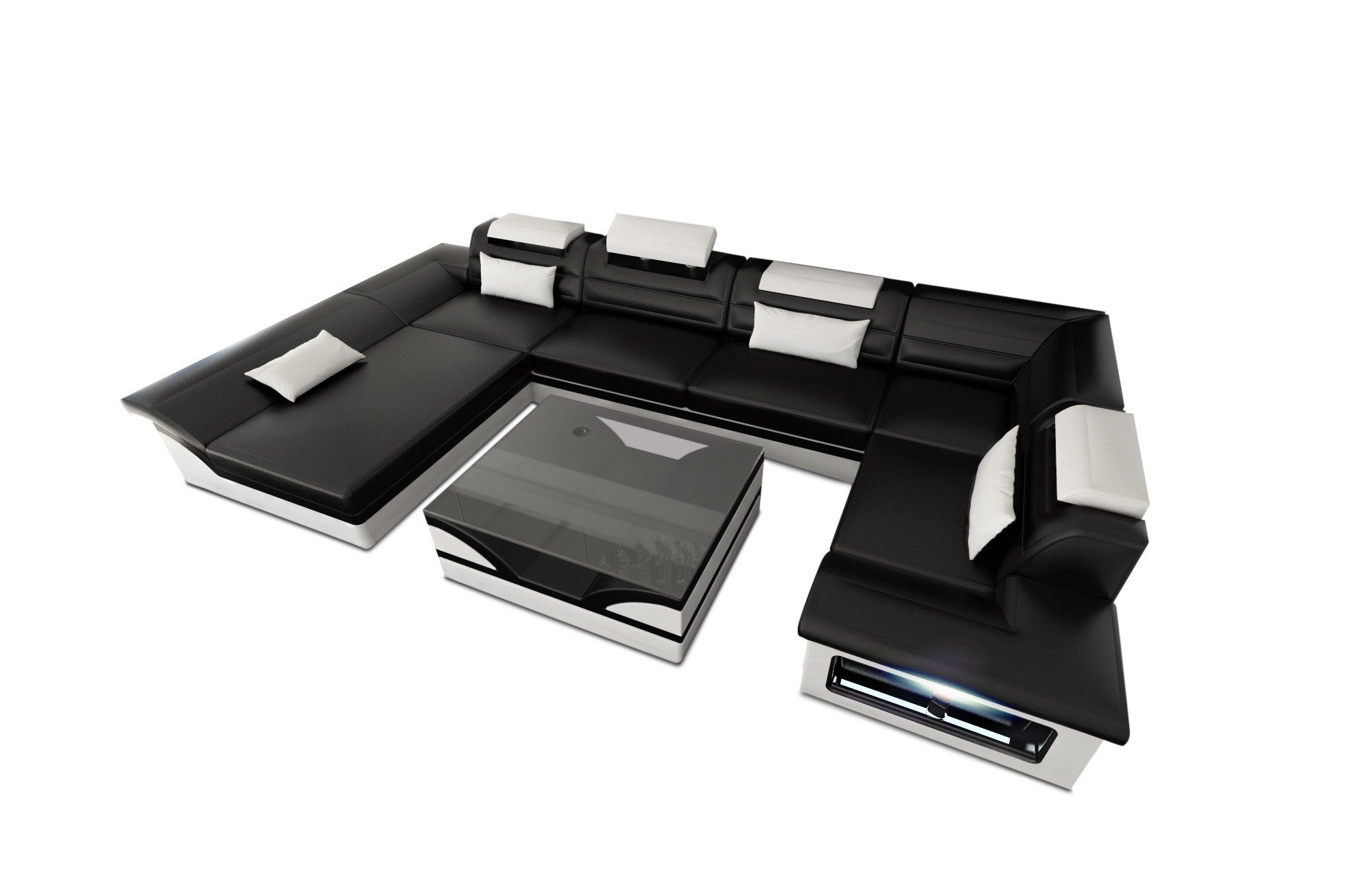 Sofa Dreams Wohnlandschaft Sofa Ledercouch Leder Enzo U Form Ledersofa, Couch, mit LED, wahlweise mit Bettfunktion als Schlafsofa, Designersofa