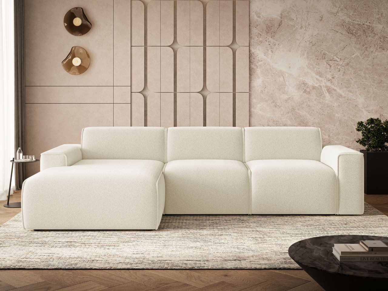 GrainGold Ecksofa L-Form Lavia, Set, Couch L-Form, Ecksofa mit Rückenlehne, Modernes Design, Wellenfedern