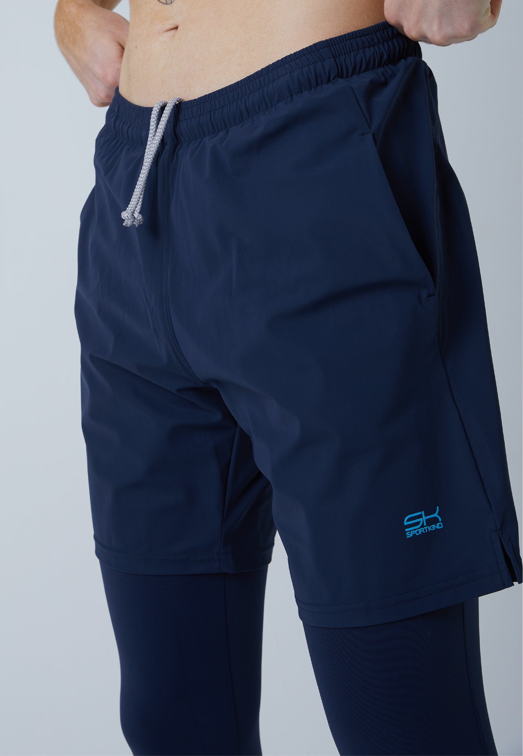 SPORTKIND Sporthose 2-in-1 Shorts Jungen Herren navy Leggings & blau mit