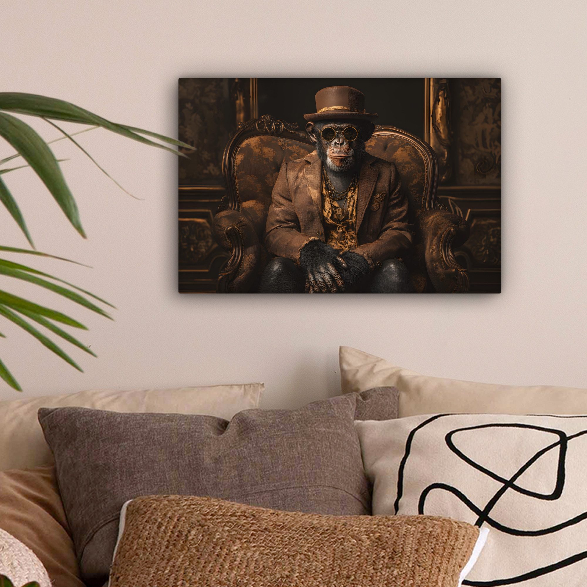 OneMillionCanvasses® Leinwandbild Schimpanse - Stuhl - Anzug - Braun, Fotod günstig online kaufen