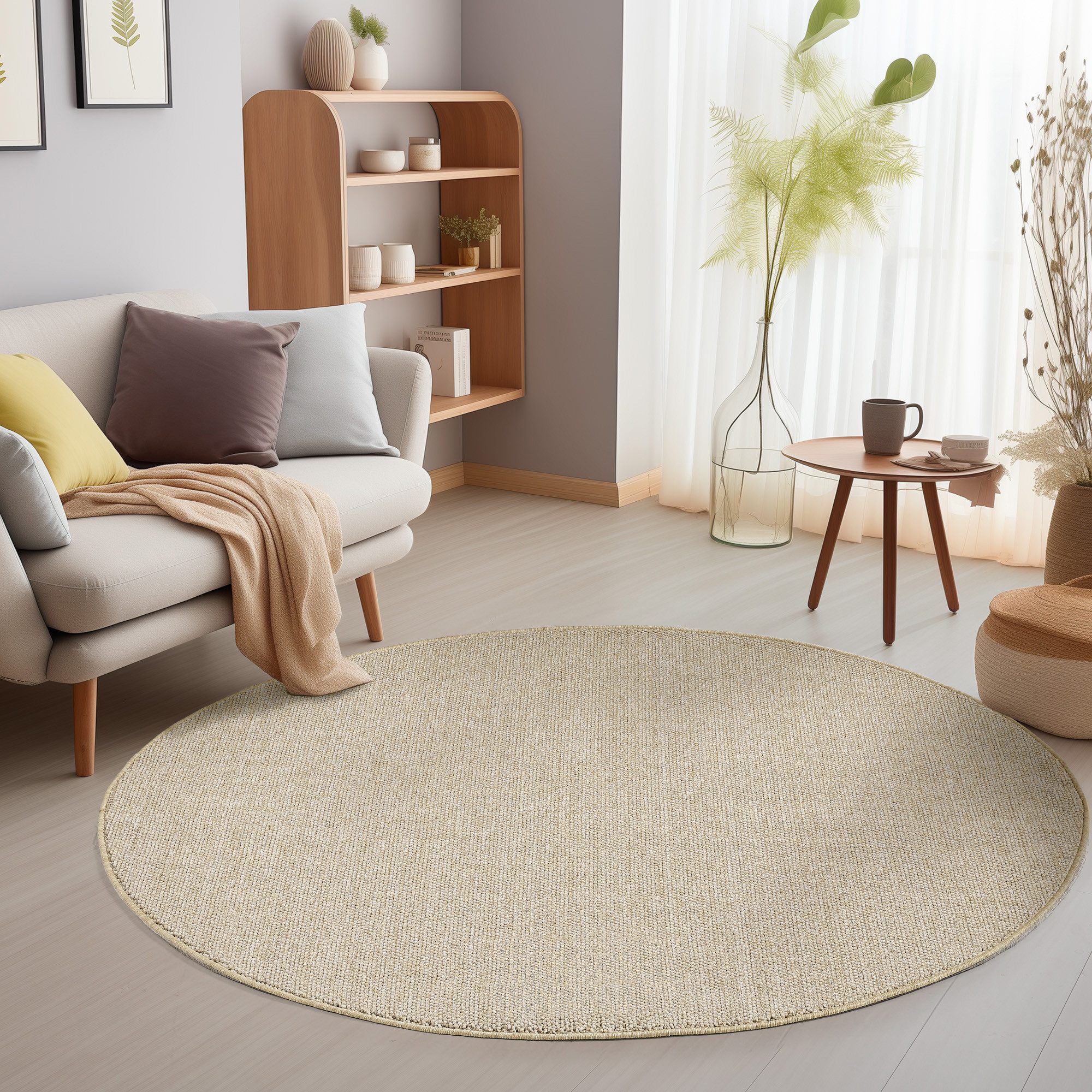 SIMPEX24 Teppich Unicolor, Rund, Höhe: 7 mm, Schlingenteppich Schlafzimmer günstig online kaufen