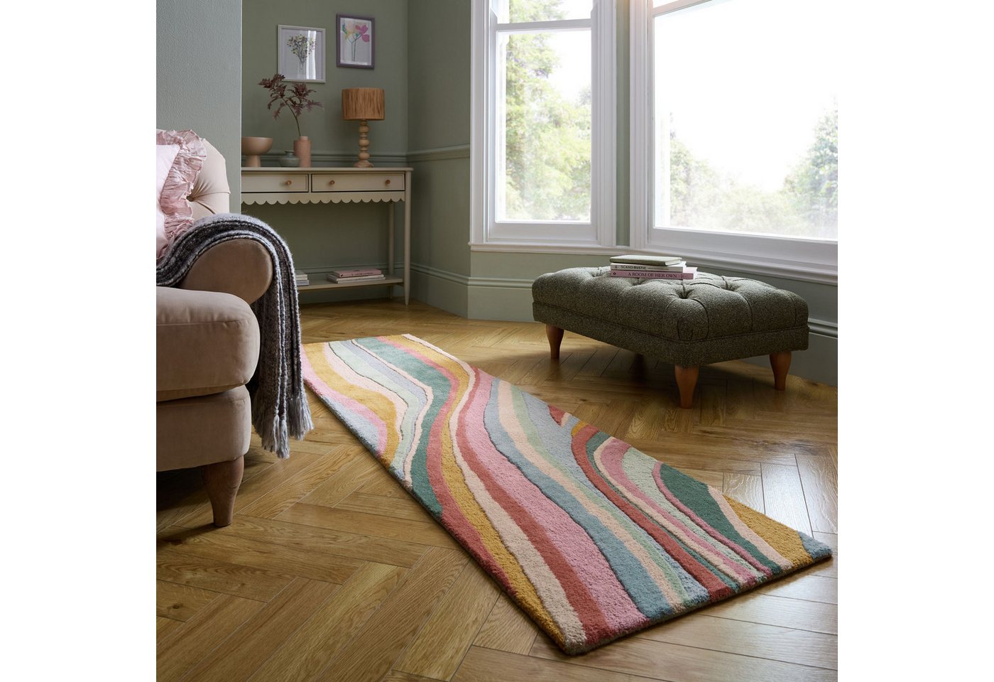 FLAIR RUGS Wollteppich Abstract Flow handgetuftet, rechteckig, Höhe: 10 mm, Wolle, Teppich, Wohnzimmer, Schlafzimmer, Esszimmer