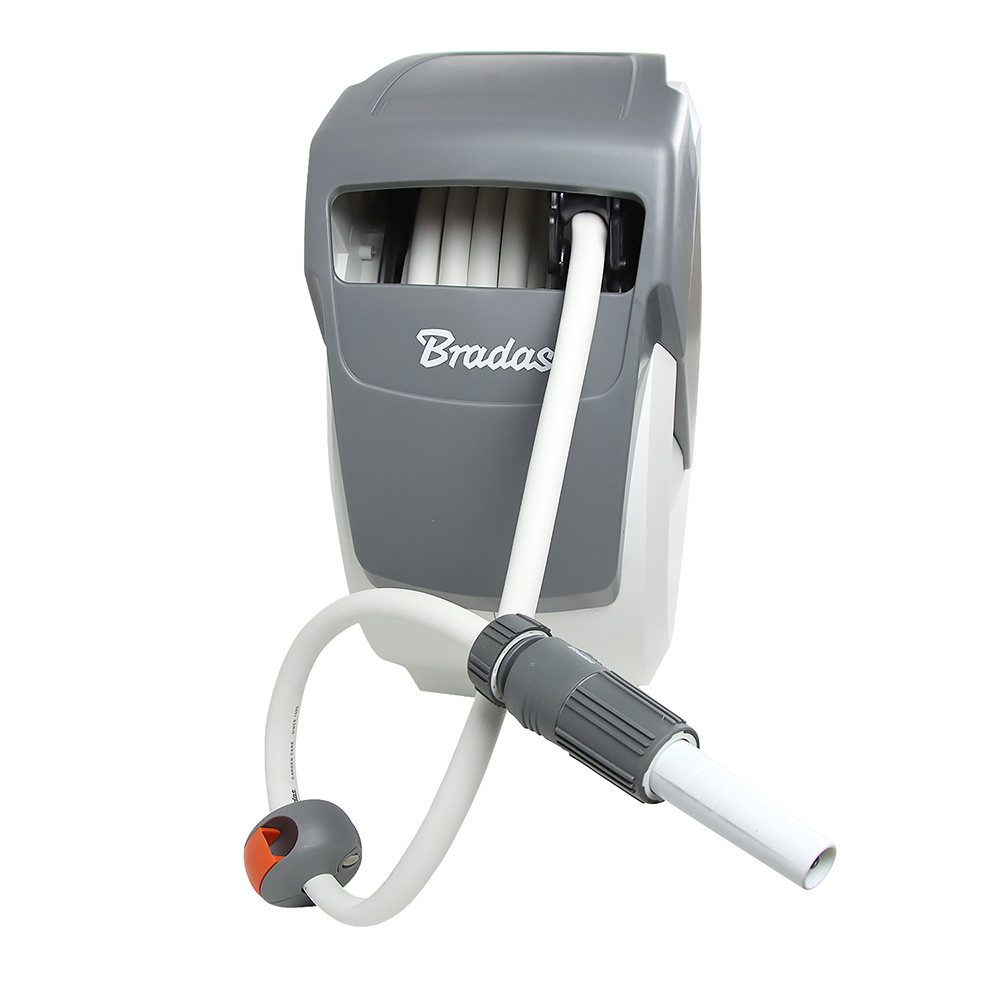 Bradas Schlauchtrommel Schlauchaufroller Weiß 1/2 Zoll 20 m selbstaufrollend und 180° drehbar