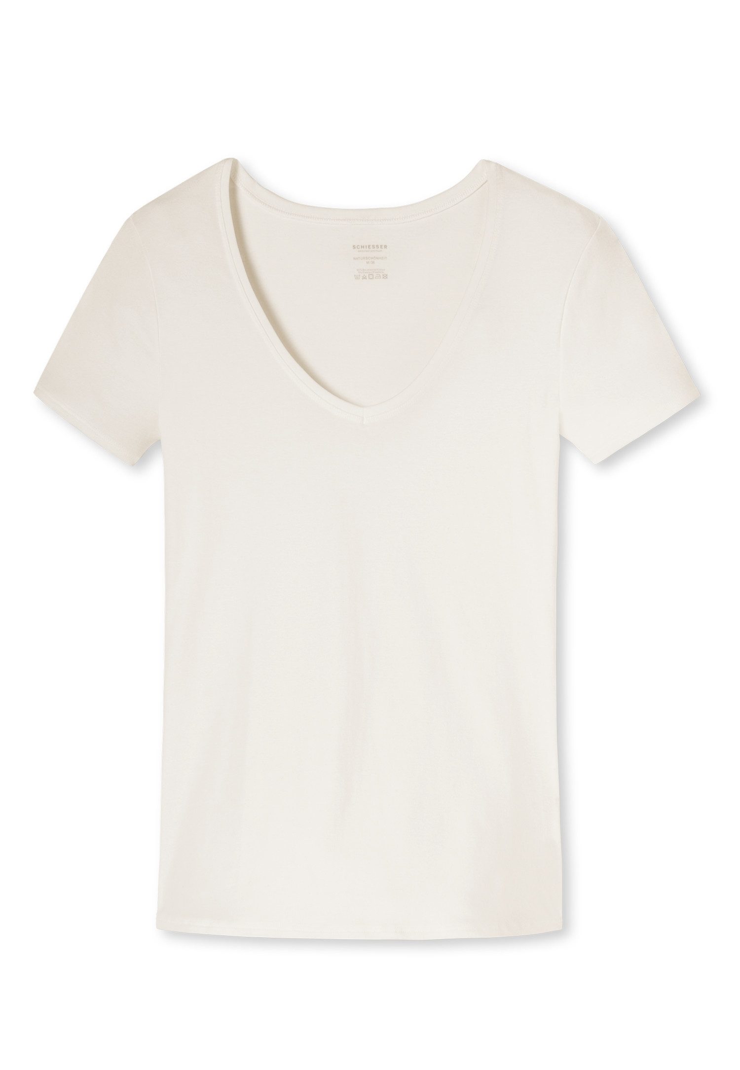 Schiesser T-Shirt Naturschönheit mit V-Ausschnitt, kurzem Arm, Feinripp-Qualität
