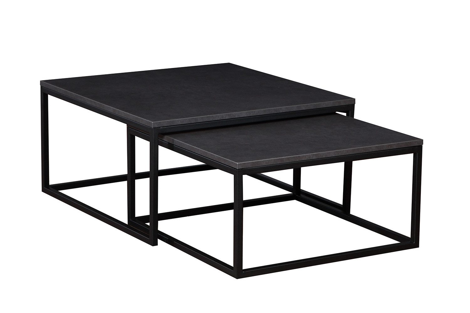 Feldmann-Wohnen Couchtisch Dual (rechteckige Tischplatte, Metallgestell, 1-St., pulverbeschichtetes Gestell, besonders attraktiv, schlicht elegant), 76cm und 66cm, 2-teilig, Schwarz Molet