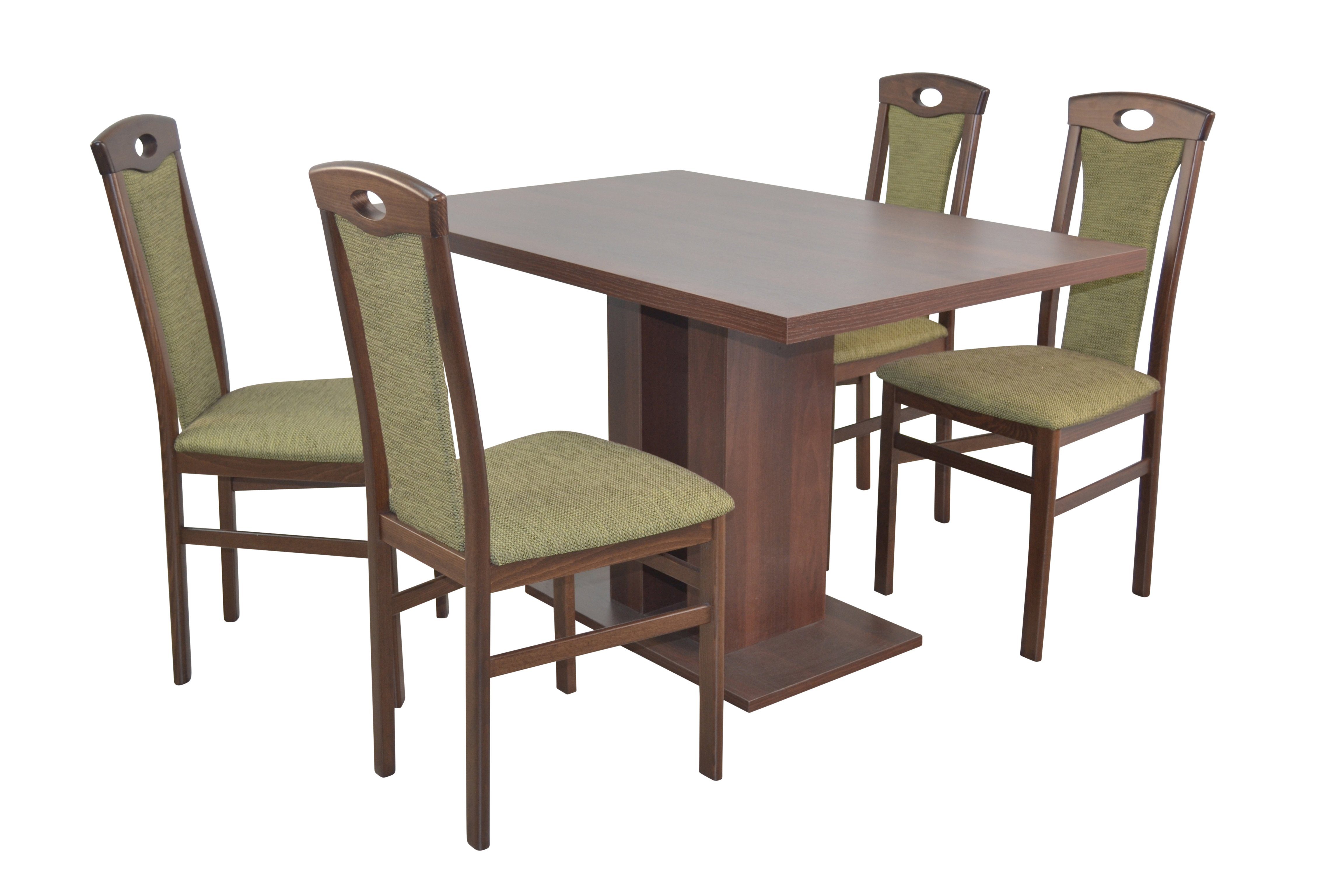 Esstisch, Set) (Spar-Set, moebel-direkt-online Nussbaum-Nachbildung/grün 5teilige Tischgruppe, Stühlen 1 aus Essgruppe und bestehend 5teiliges 4