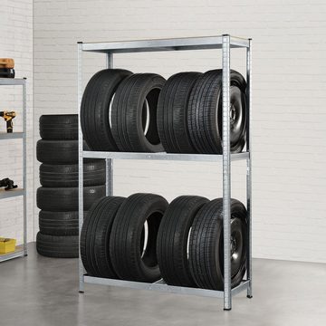 Juskys Schwerlastregal Drive, Reifenregal für 8 Reifen, bis 600 kg, 3 Ebenen, Stecksystem