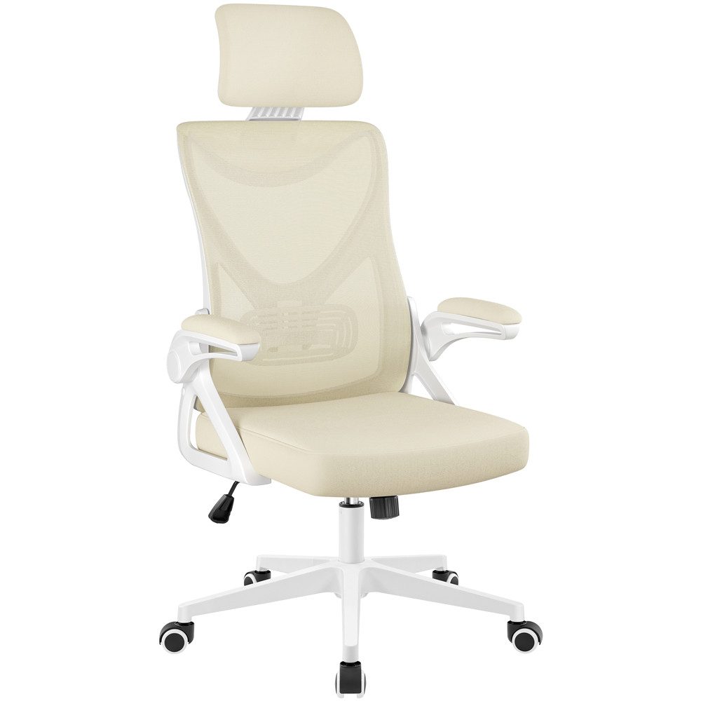 Yaheetech Drehstuhl mit Hochklappbaren Armlehnen & Verstellbarer Kopfstütze, Ergonomischer Bürostuhl Schreibtischstuhl mit flexiblem Lendenkissen