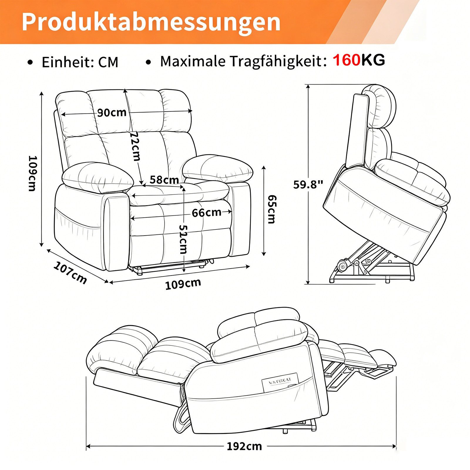 Zuacs TV-Sessel zweimotorig, elektrisch verstellbar, Relaxsessel mit Aufstehhilfe, und Liegefunktion – multifunktionales Einzelsofa aus PU, Braun