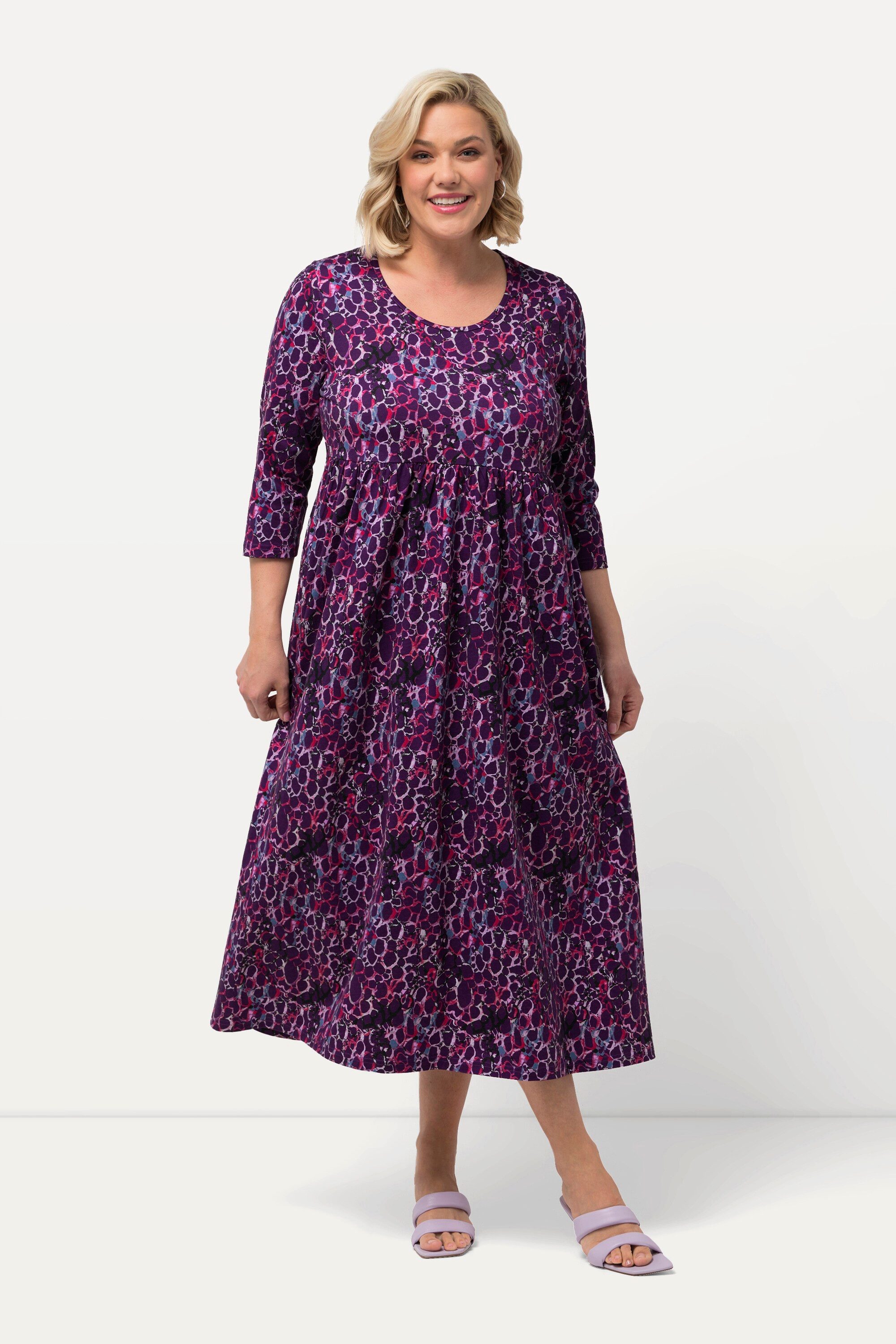 Maxikleid Jerseykleid bedruckt A-Linie Rundhals 3/4-Arm
