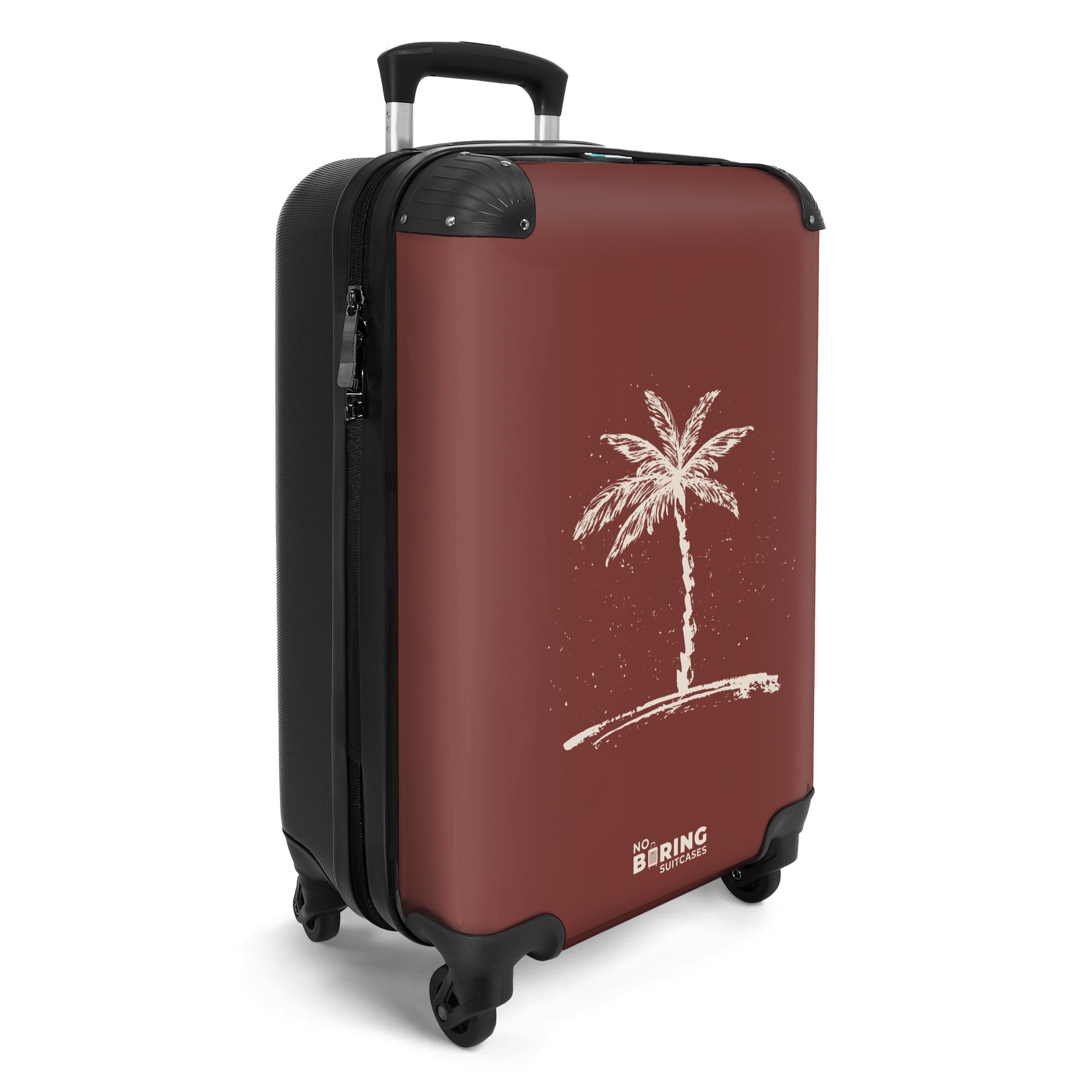 NoBoringSuitcases.com© Hartschalen-Trolley Rot mit weißer Palme günstig online kaufen