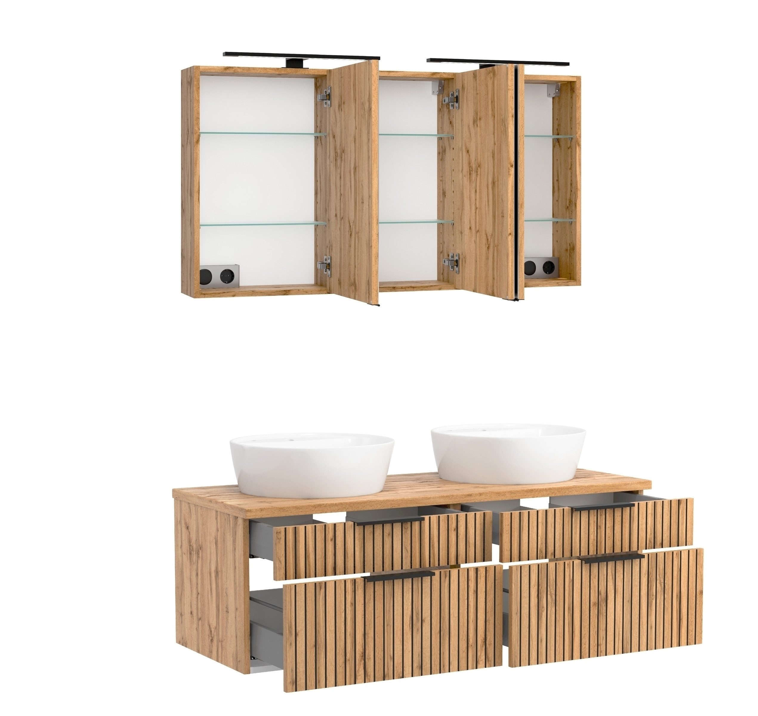 HELD MÖBEL Waschtisch-Set in Wotaneiche, schwarz - 120x200x47cm (BxHxT)