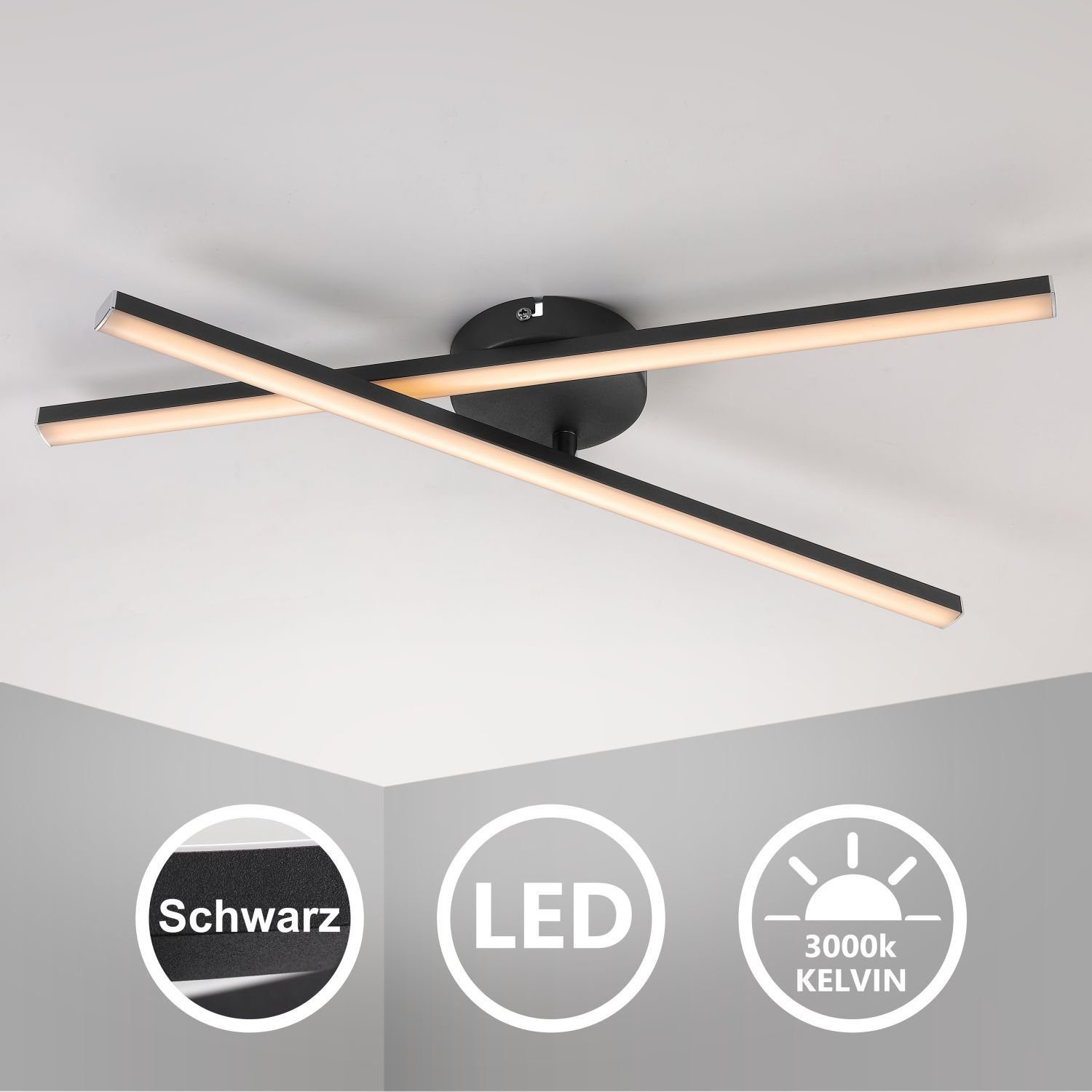 für Warmweiß, LED IMPTS und Lichtfarbe, Küche Wohnzimmer Schwarz, Gerade, Flur Schlafzimmer Deckenleuchte Deckenlampe, Deckenlampe LED warmweiße Modern