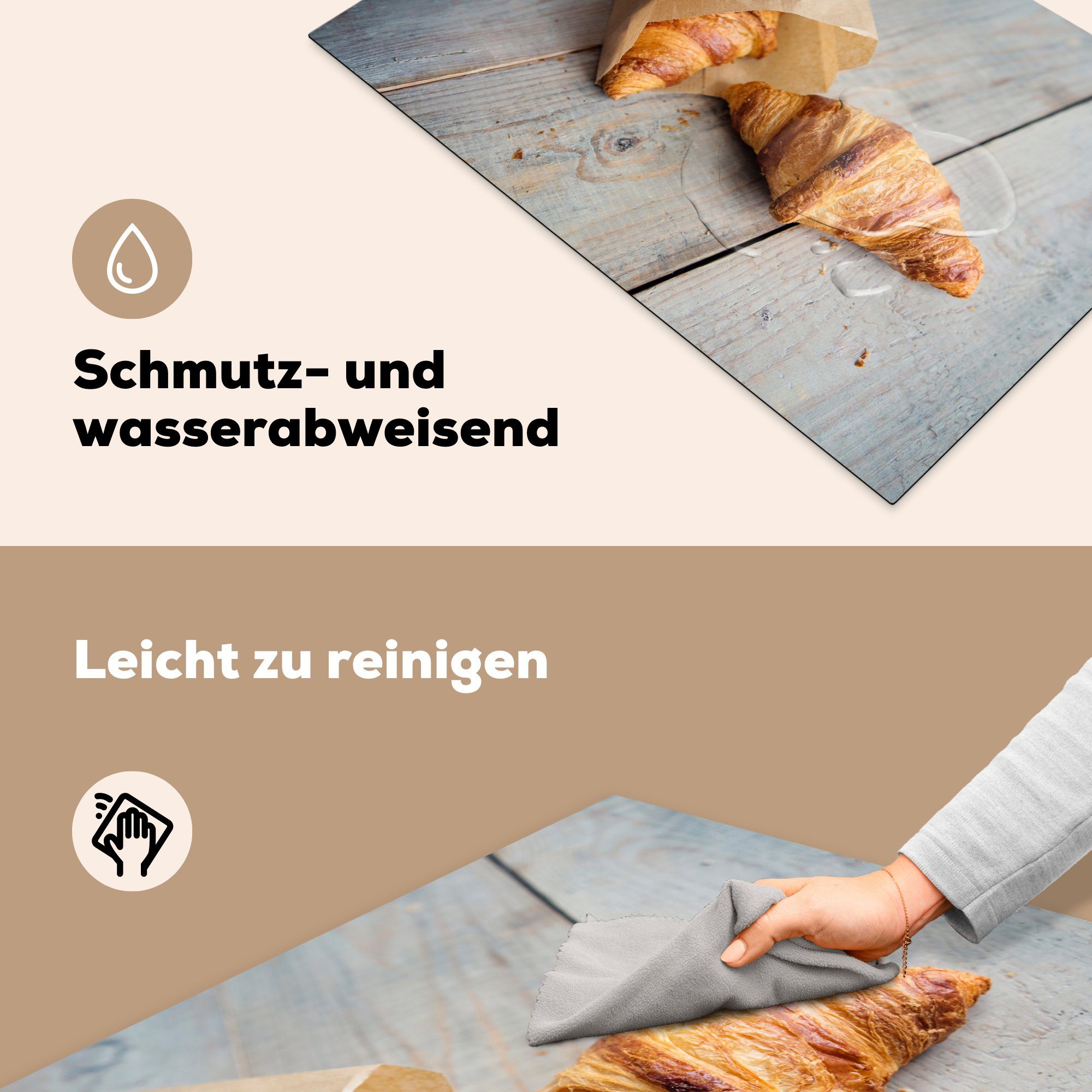 Schutz küche, Croissant cm, in Papiertüte, Ceranfeldabdeckung MuchoWow für Induktionskochfeld 81x52 (1 Vinyl, tlg), Herdblende-/Abdeckplatte die