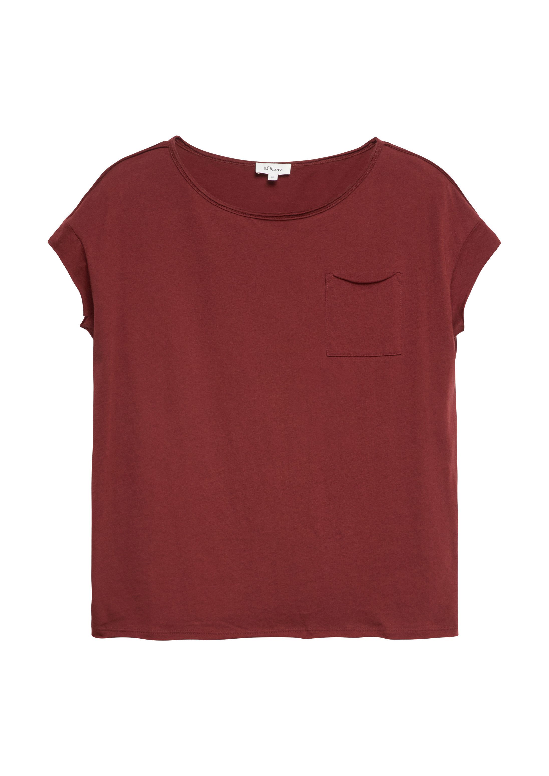 s.Oliver Kurzarmshirt T-Shirt Jersey-Shirt mit offenen Kanten und Brusttasche