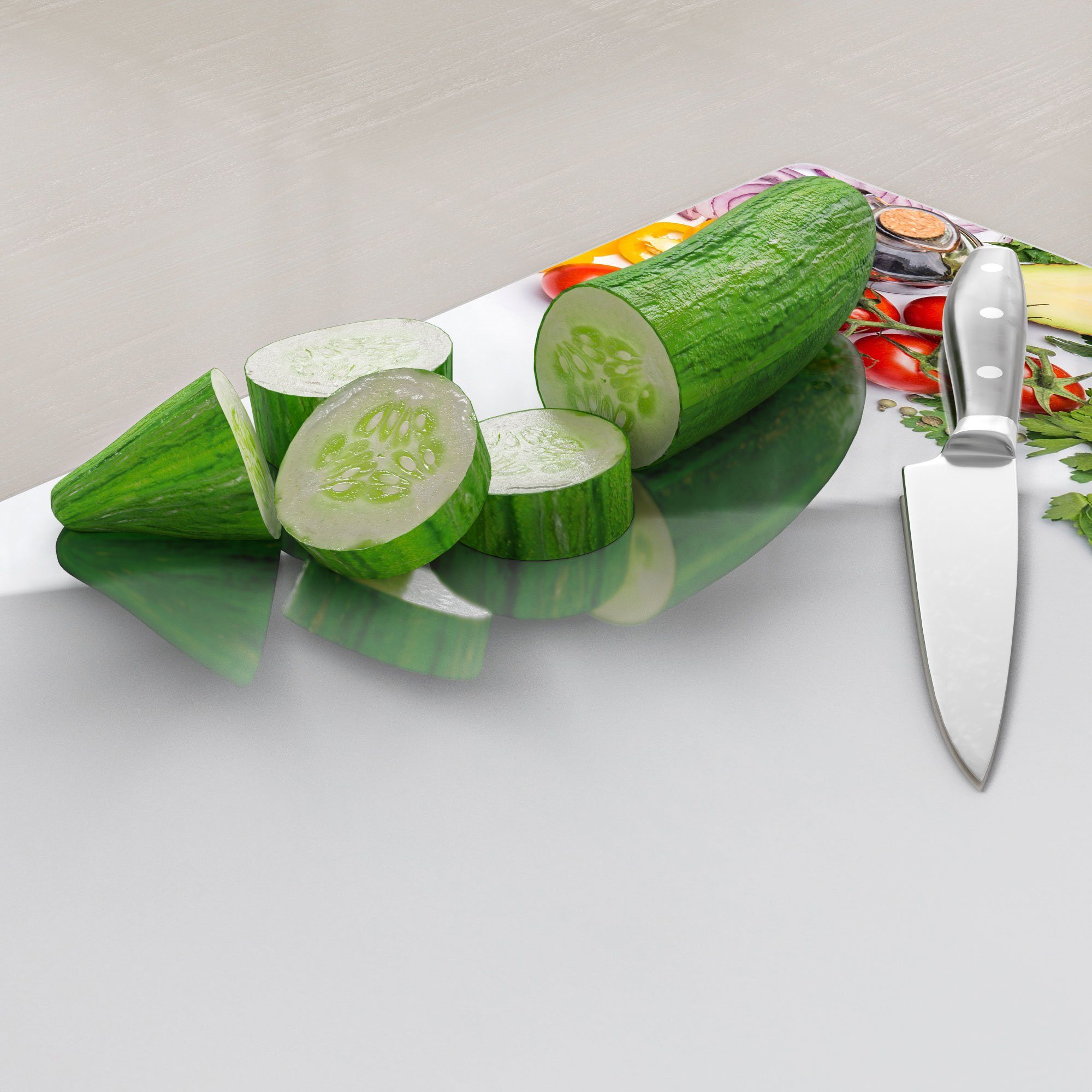 DEQORI Schneidebrett Platte Frühstücksbrett Schneideplatte 'Banner gerahmt mit Gemüse', Glas,