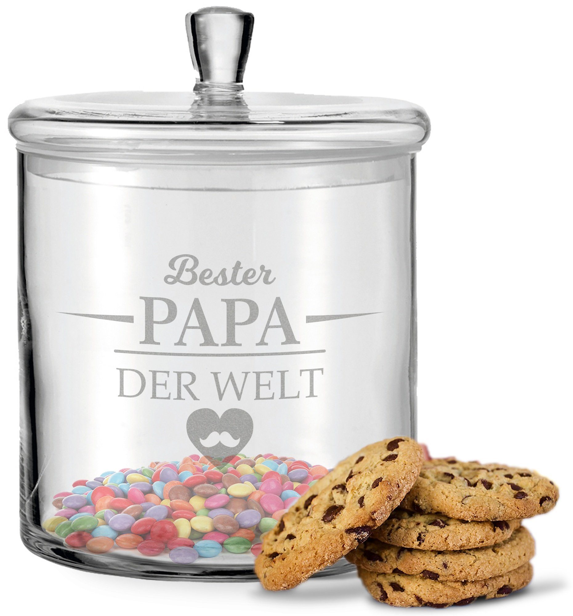 GRAVURZEILE Keksdose mit Gravur - Bester Papa der Welt - Keksdose mit Deckel, Glas, Handgefertigte Glasdose mit Deckel für Papa zum Vatertag