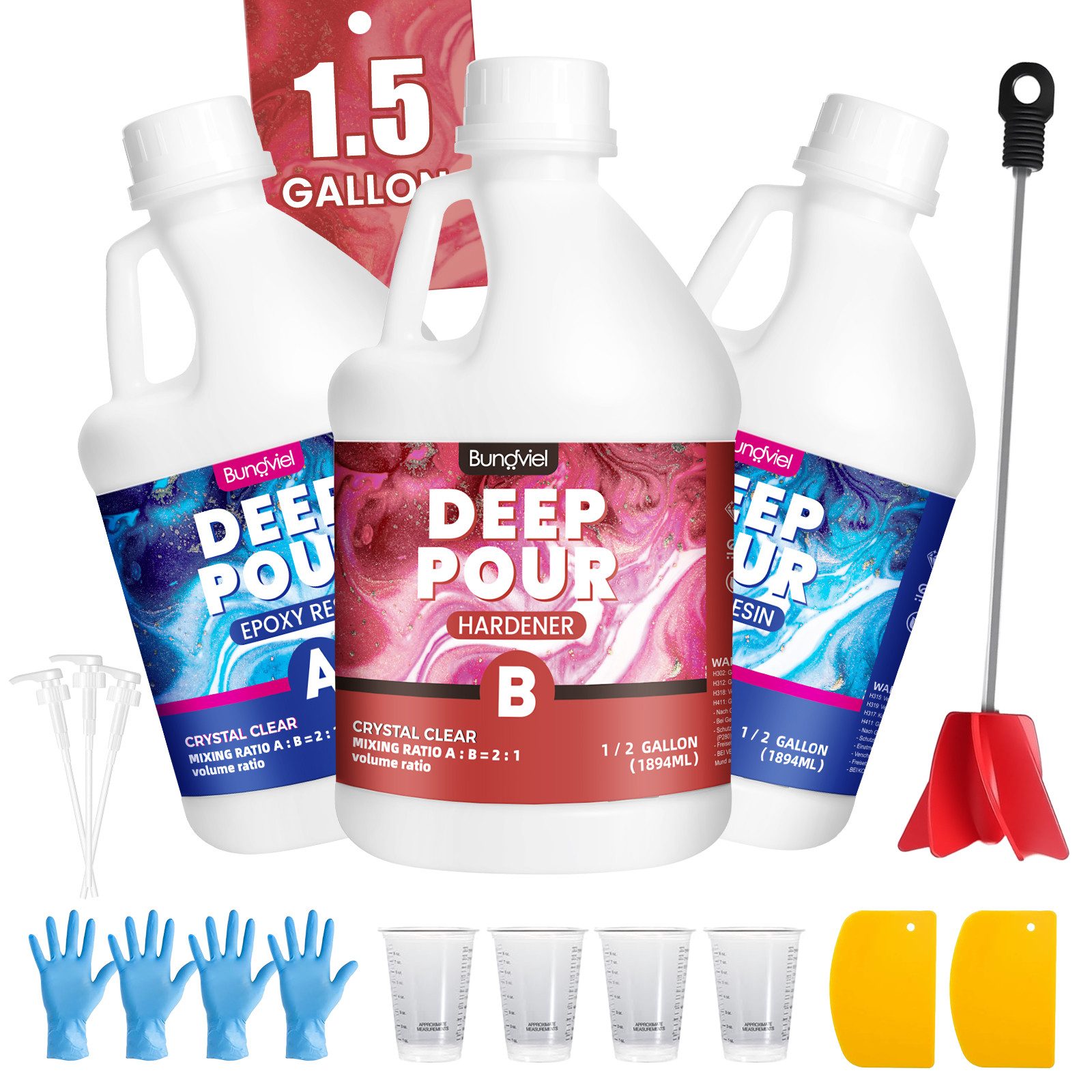 Bundviel Epoxidharz 256oz/64oz Epoxidharz Set Kristallklar Anfänger Set Harz gießen Set