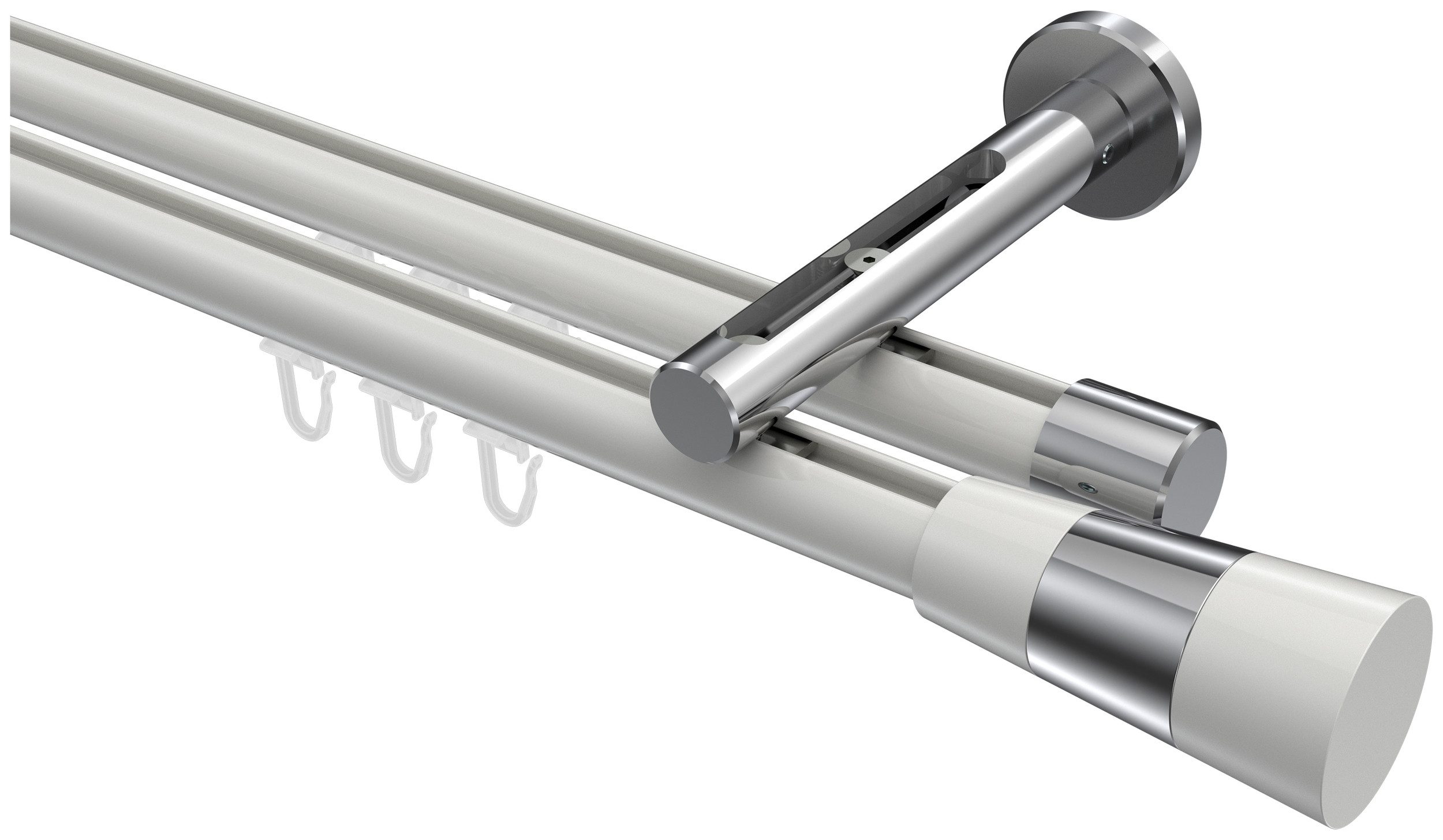 INTERDECO Innenlaufschiene Siteno Tanara, Ø 20 mm, 2-läufig, Fixmaß, kürzbar, Wandmontage, Aluminium, Weiß / Chrom / Bicolor