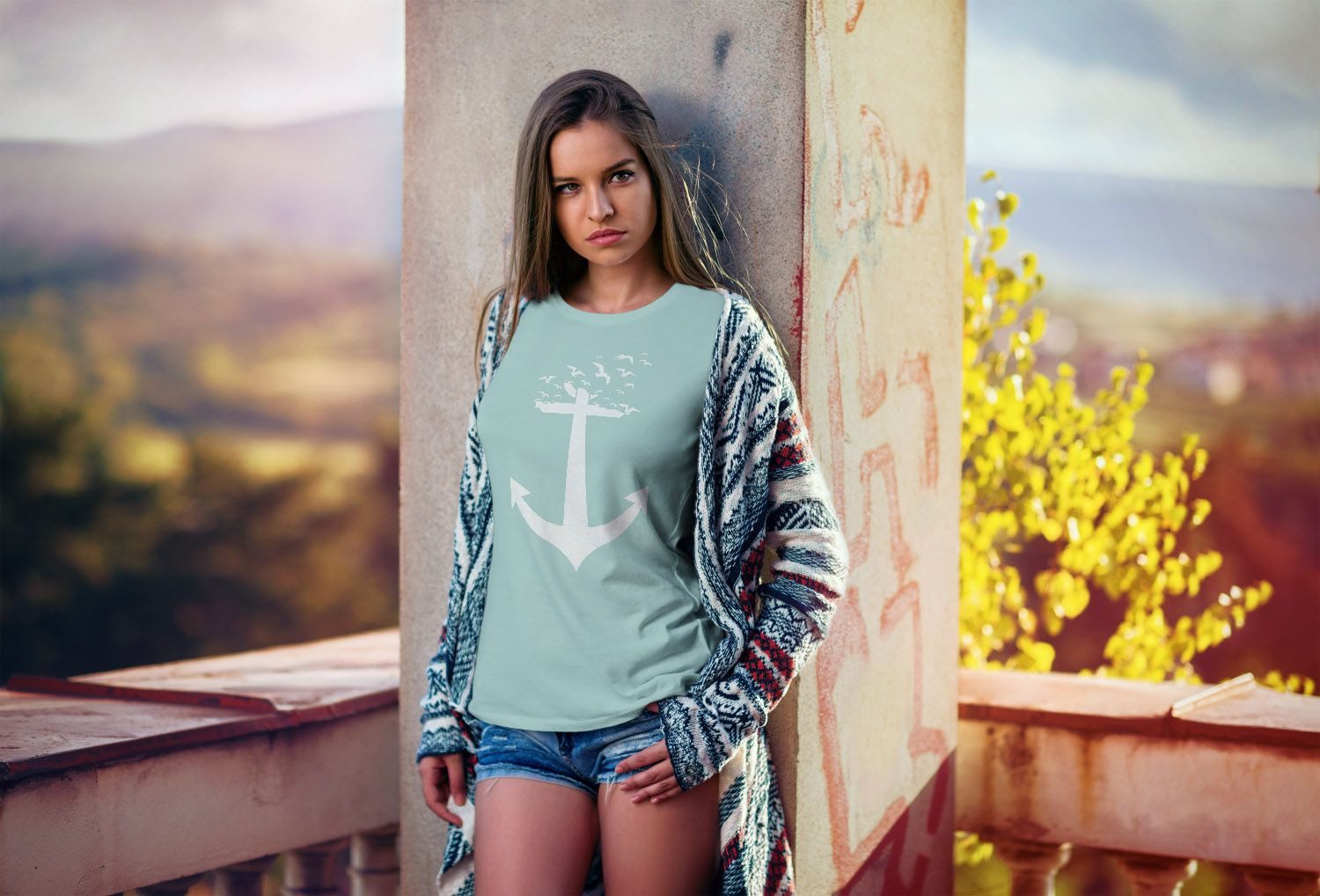 MoonWorks Print-Shirt Damen T-Shirt Anker Birds Vögel II Slim Fit mit Print günstig online kaufen