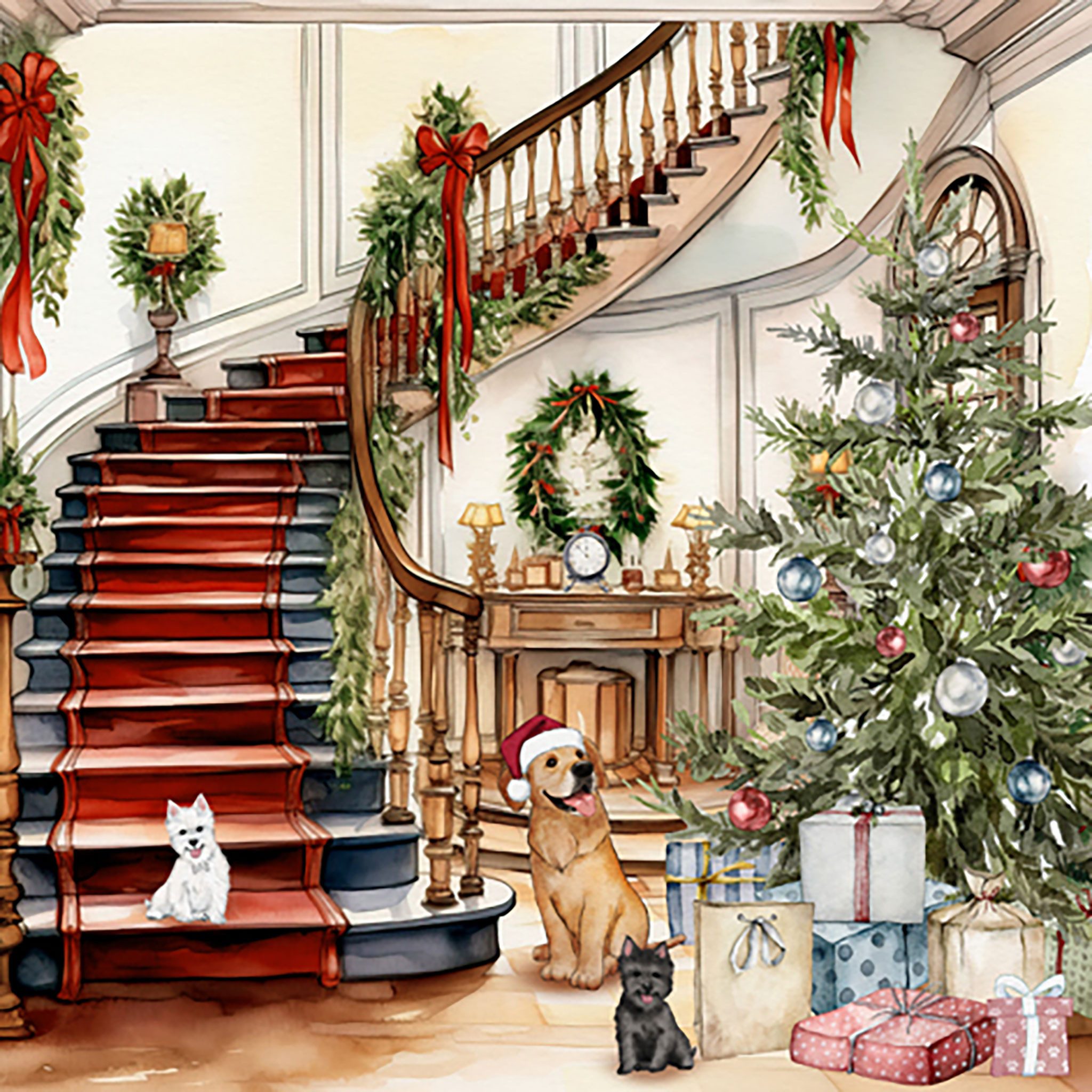 ti-flair Papierserviette, Салфетки Papier 33x33cm Weihnachten mit Hunden 20 Stück