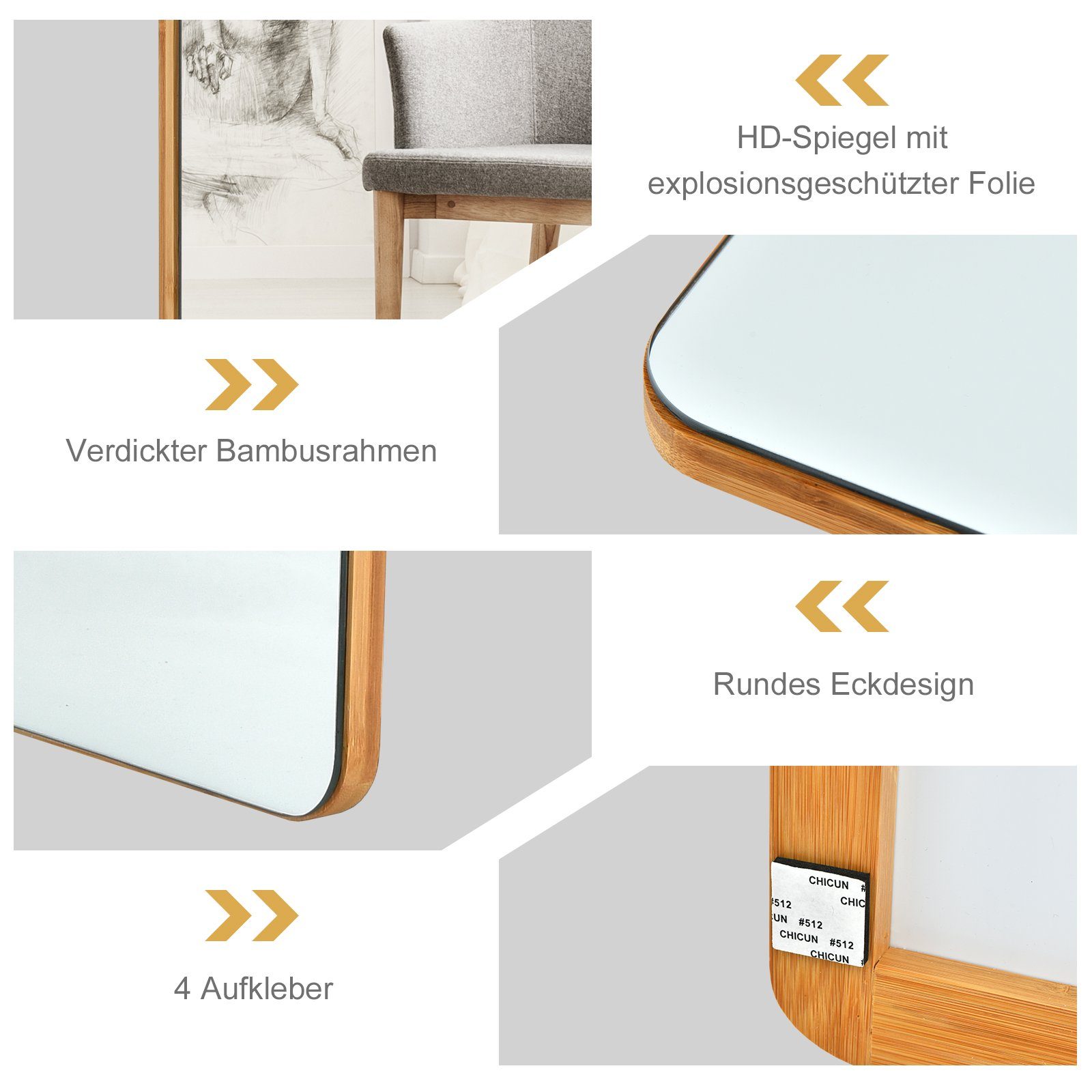 COSTWAY Wandspiegel Ganzkörperspiegel, mit 2 Haken, 100cm x 35cm – Bild 4 von 5