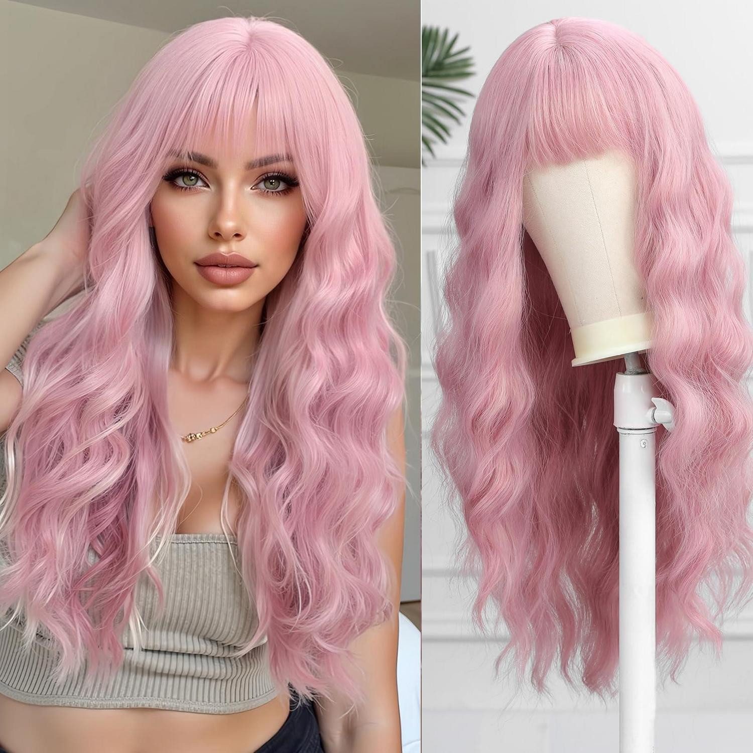 LuxusKollektion Kunsthaarperücke Perücke gewellt Vorhangpony synthetisch Cosplay Damen Party Rosa