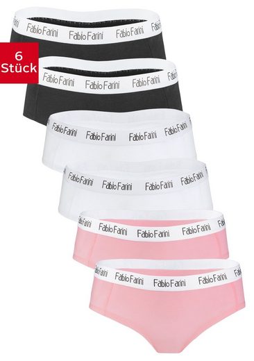 Fabio Farini Panty »Damen Unterhosen - Frauen Hipster Panty aus elastischer Baumwolle« (6 Stück) im sportlich modernen Look mit Logo-Bund