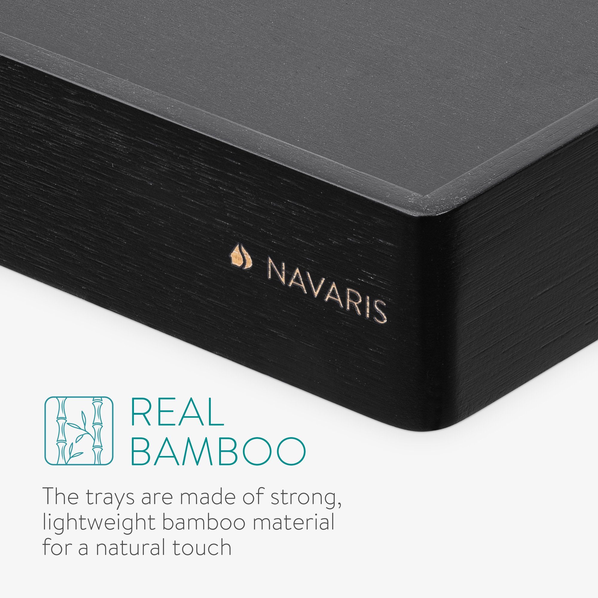 - - (3-tlg) Bambus, Tabletttisch, Servierplatte rechteckig Serviertablett - Schwarz 3x Tablett Navaris