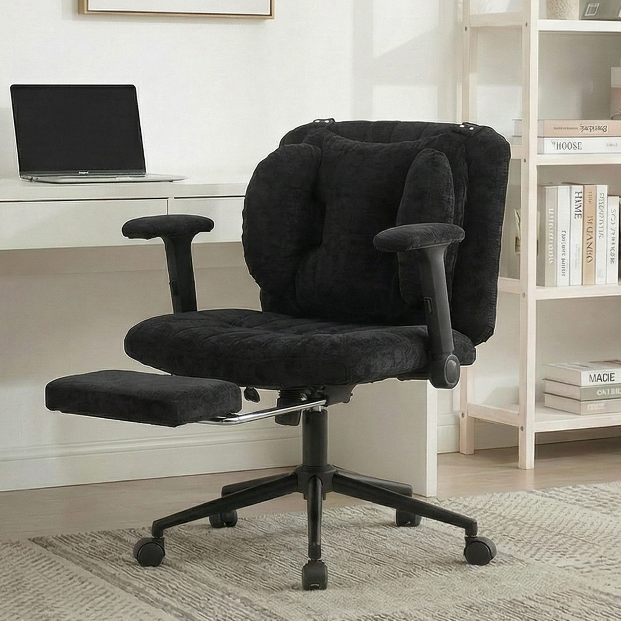 Leawin Drehstuhl Bürostuhl ergonomisch mit Air-Lordosenstütze und Rollen, Breiter Sitz, weich gepolstert und bis 150 kg belastbar